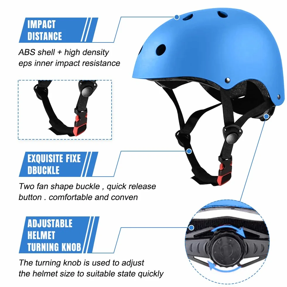 mizikuu Casco Bici Niño, 7 In 1 Set de Protecciónes Infantiles Adjustables Rodilleras Coderas y Muñequeras Almohadilla De Seguridad Protector para Patinar, Bicicleta, BMX, Monopatín, Aeropatín, Azul