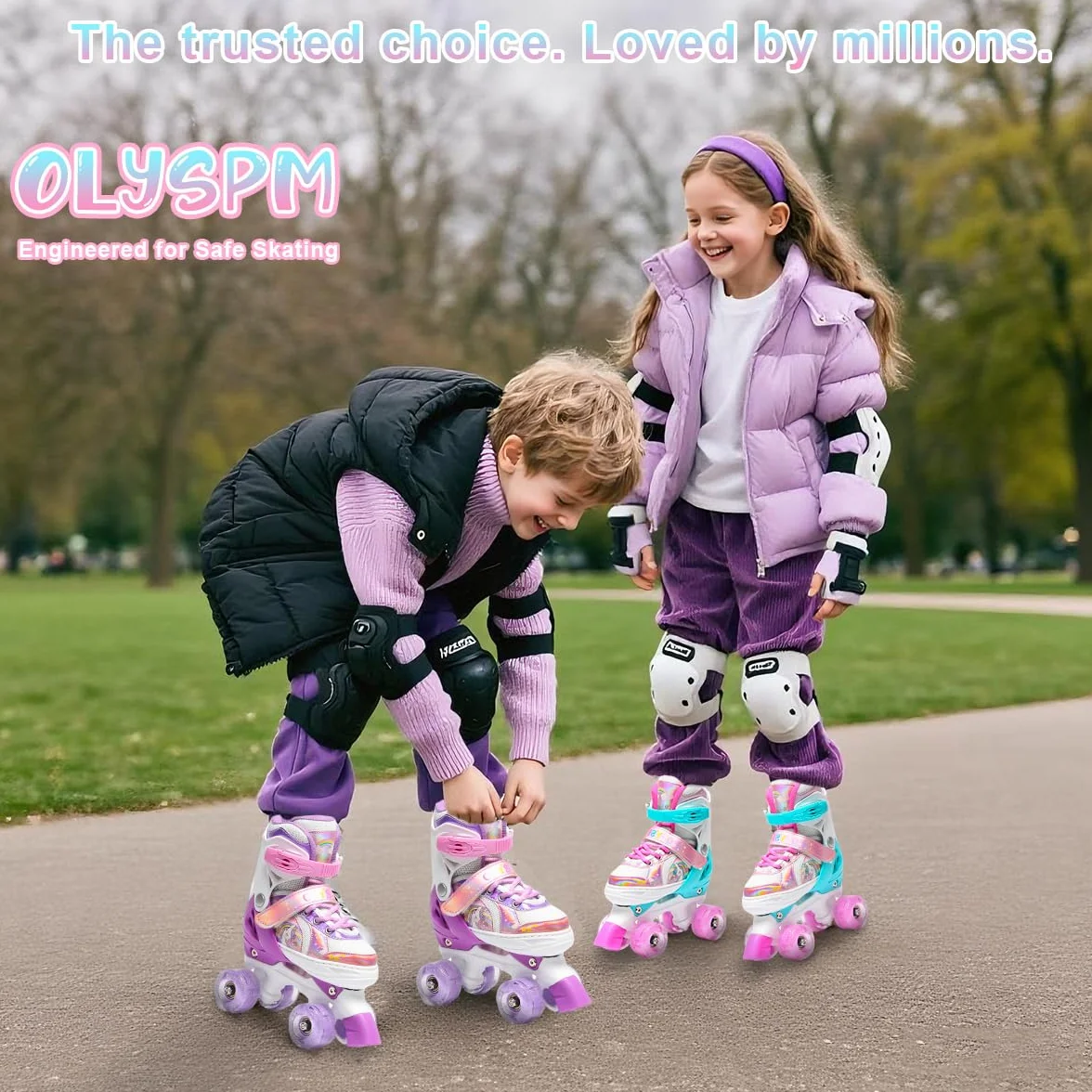 Patines 4 Ruedas Niña,Patines Niña,Patins Regulables en 4 Tamaños con 8 Ruedas Intermitentes para Niños,Niñas y Principiantes