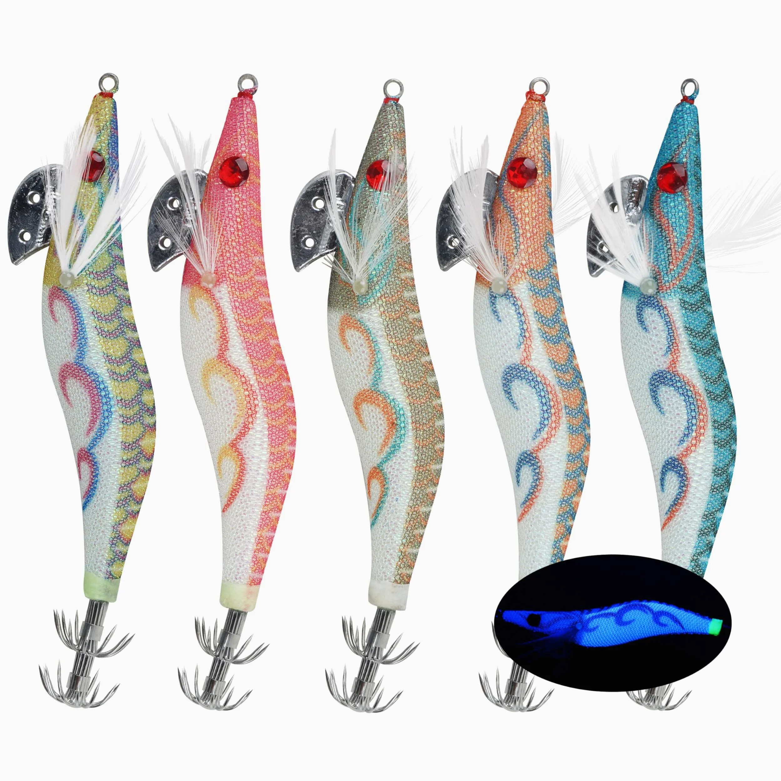 OROOTL Squid Jig - Cebo de pesca para pesca de camarones para pesca de tihtenfish, cebo artificial luminoso, anzuelo de pesca de agua salada