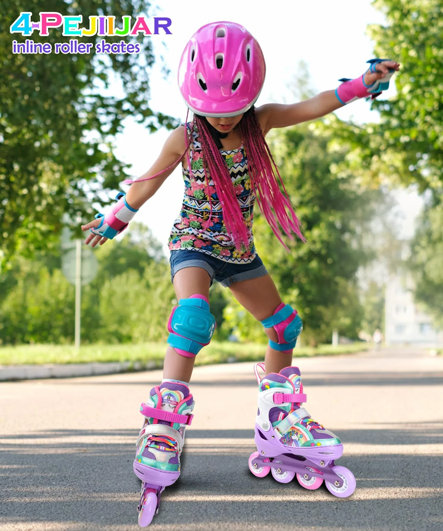 Patines en línea Unicornio para Niñas Ajustables con Ruedas Luminosas 4 Ruedas Quad Principiantes