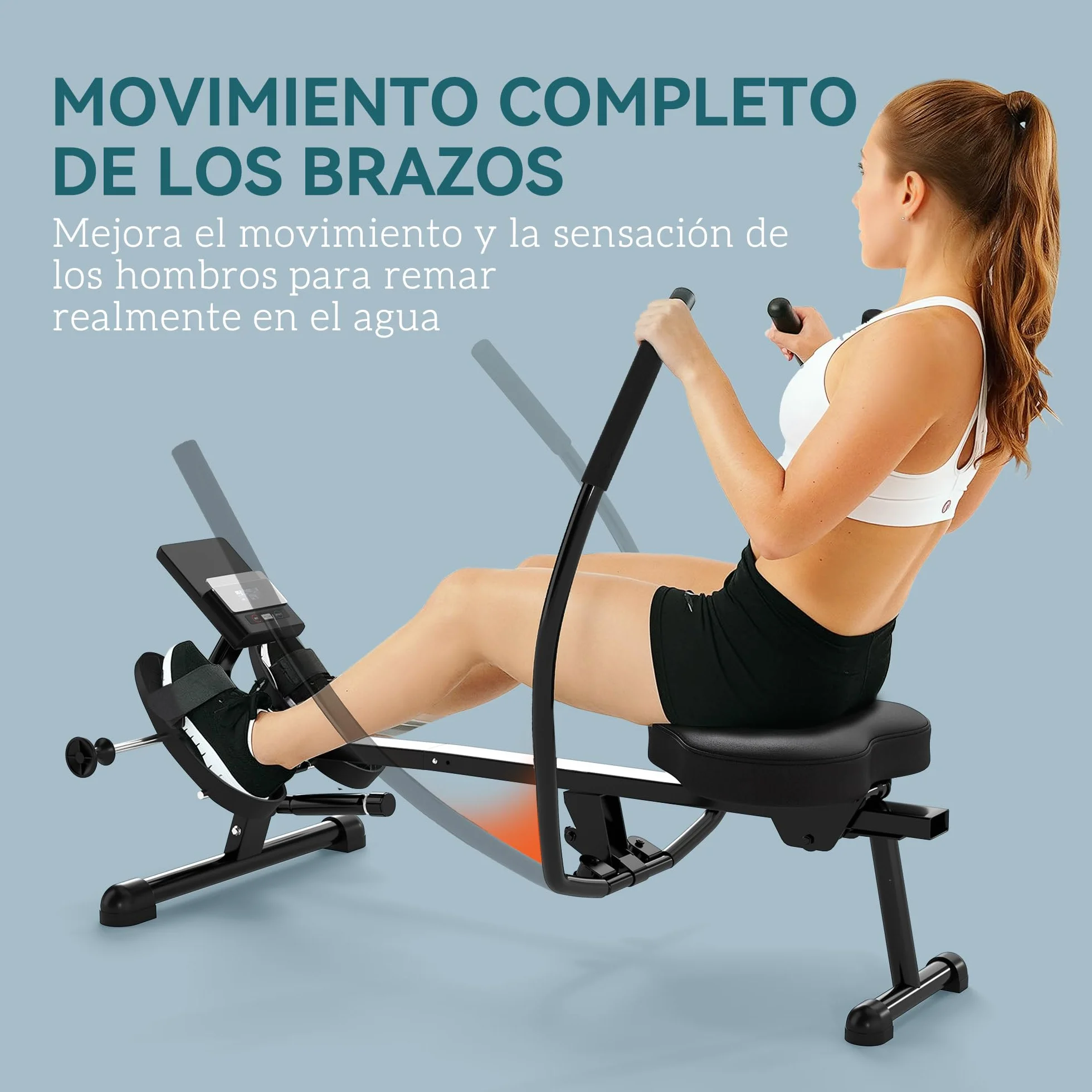 SPORTNOW Máquina de Remo para Casa, 12 Niveles de Resistencia Hidráulica, Máquina de Remo con Pantalla LCD, para Entrenaminto de Fitness, en Hogar Gimnasio, Carga 130 kg, Negro