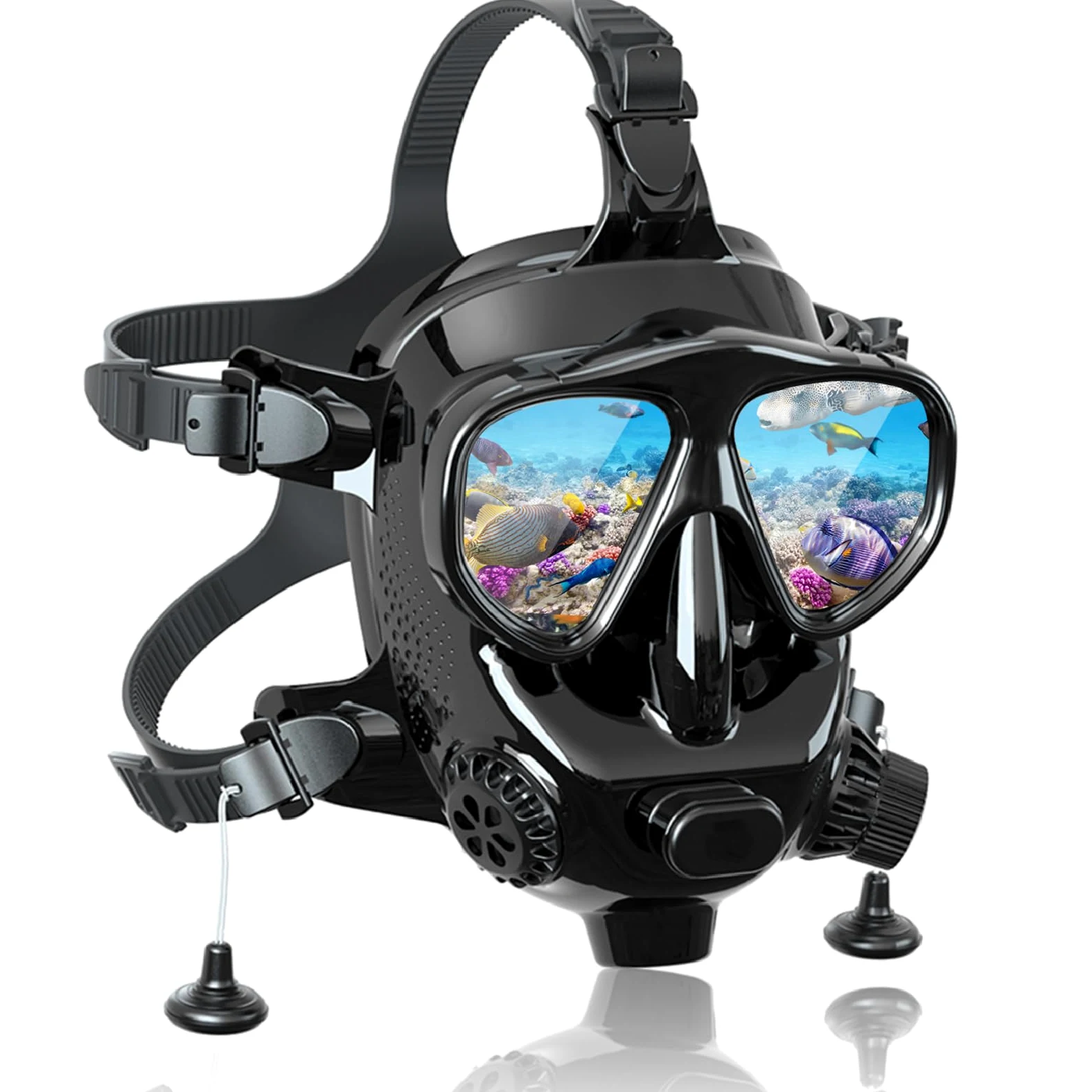 Máscara de buceo para adultos, cara completa con soporte para cámara, máscara de buceo ajustable MODJUEGO 180°, vista panorámica para adultos, antivaho, antifugas, juego superior seco