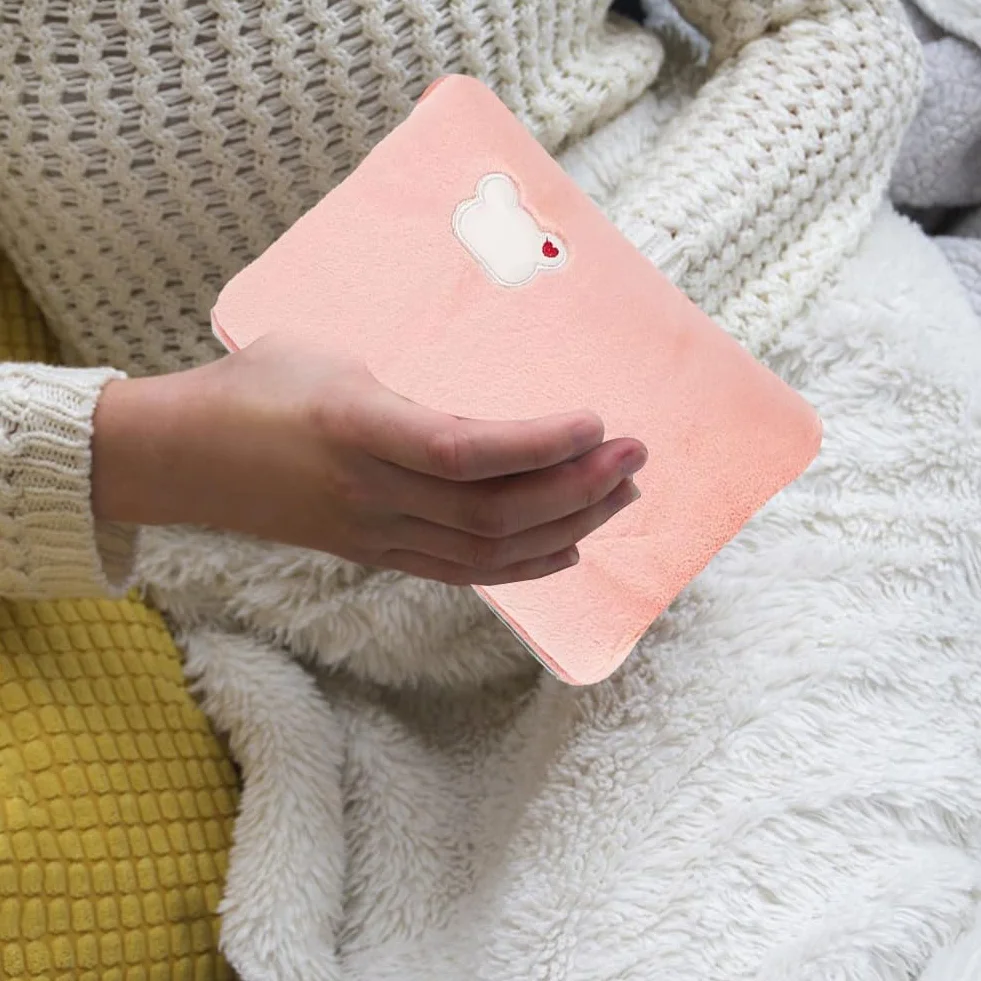 Bolsa de Agua Térmica Recargable Eléctrica, Forro de Felpa Suave, Calentador de Manos y Pies, Rosa