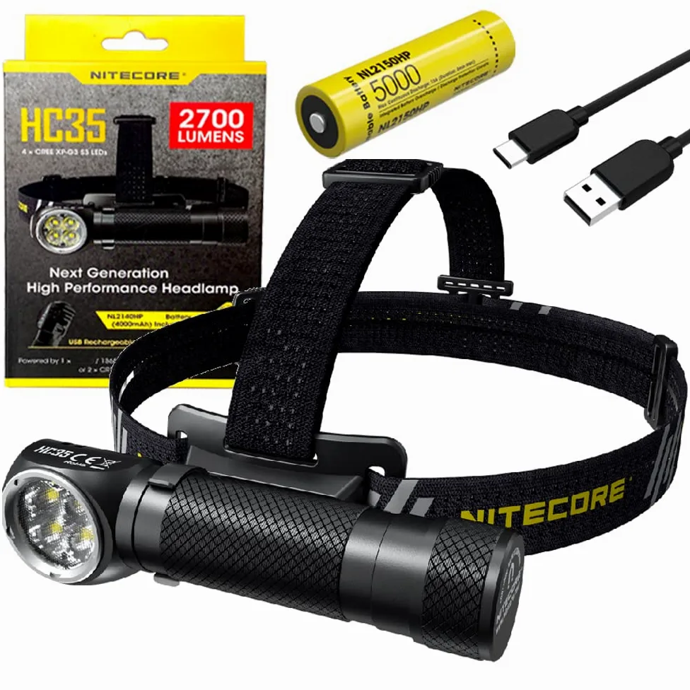 Nitecore HC35 - Linterna LED recargable - 2700 lúmenes - Incluye batería y cable de carga micro USB Eco-Sensa
