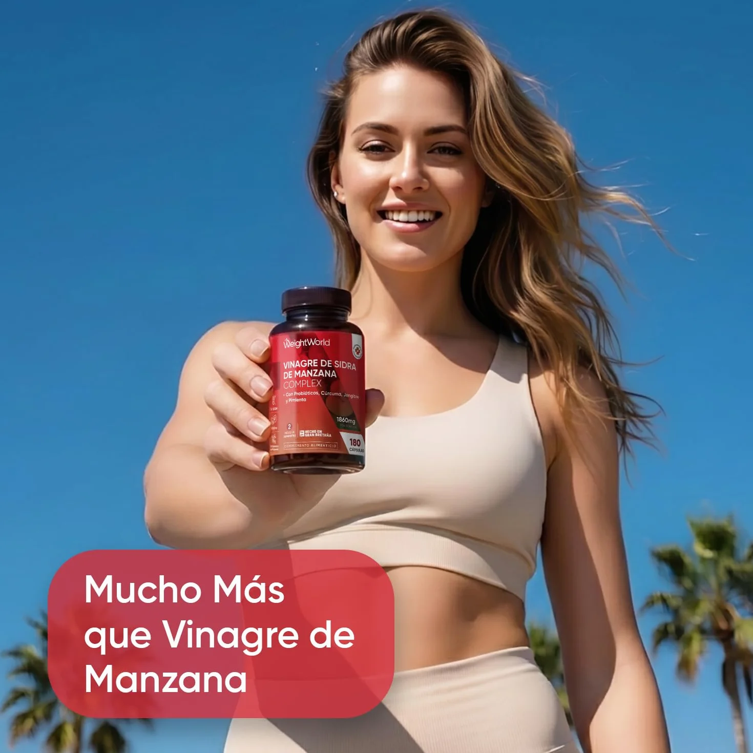 Vinagre de Sidra de Manzana 1860 mg - 180 Cápsulas con Probióticos, Cúrcuma, Jengibre y Pimienta de Cayena - Suplemento Vegano Sin OGM Sin Gluten