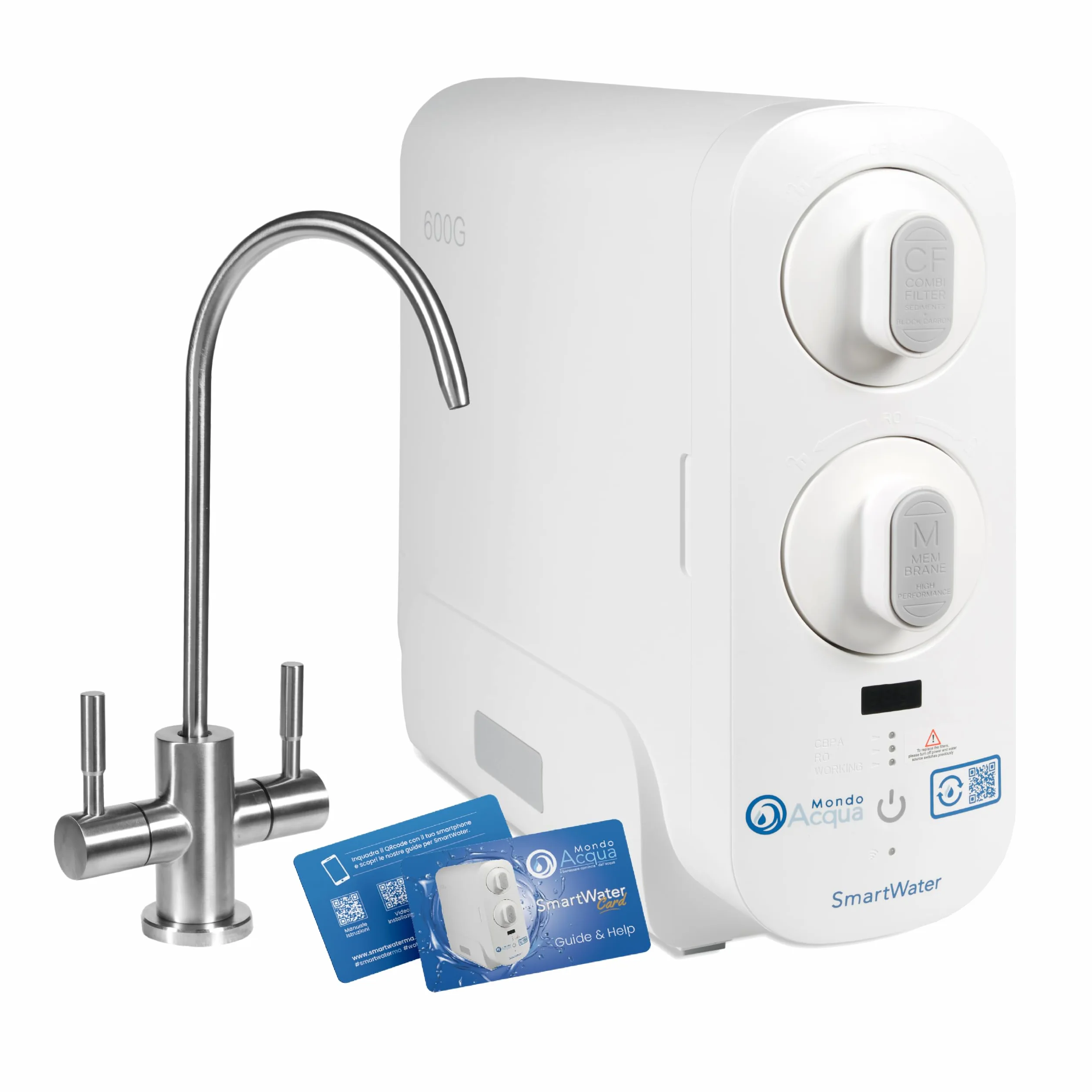 SmartWater Purificador de agua para debajo del fregadero, con ósmosis inversa y microfiltración, pantalla TDS, sin suscripción, 2304 L por día, 1,6 l min, color blanco