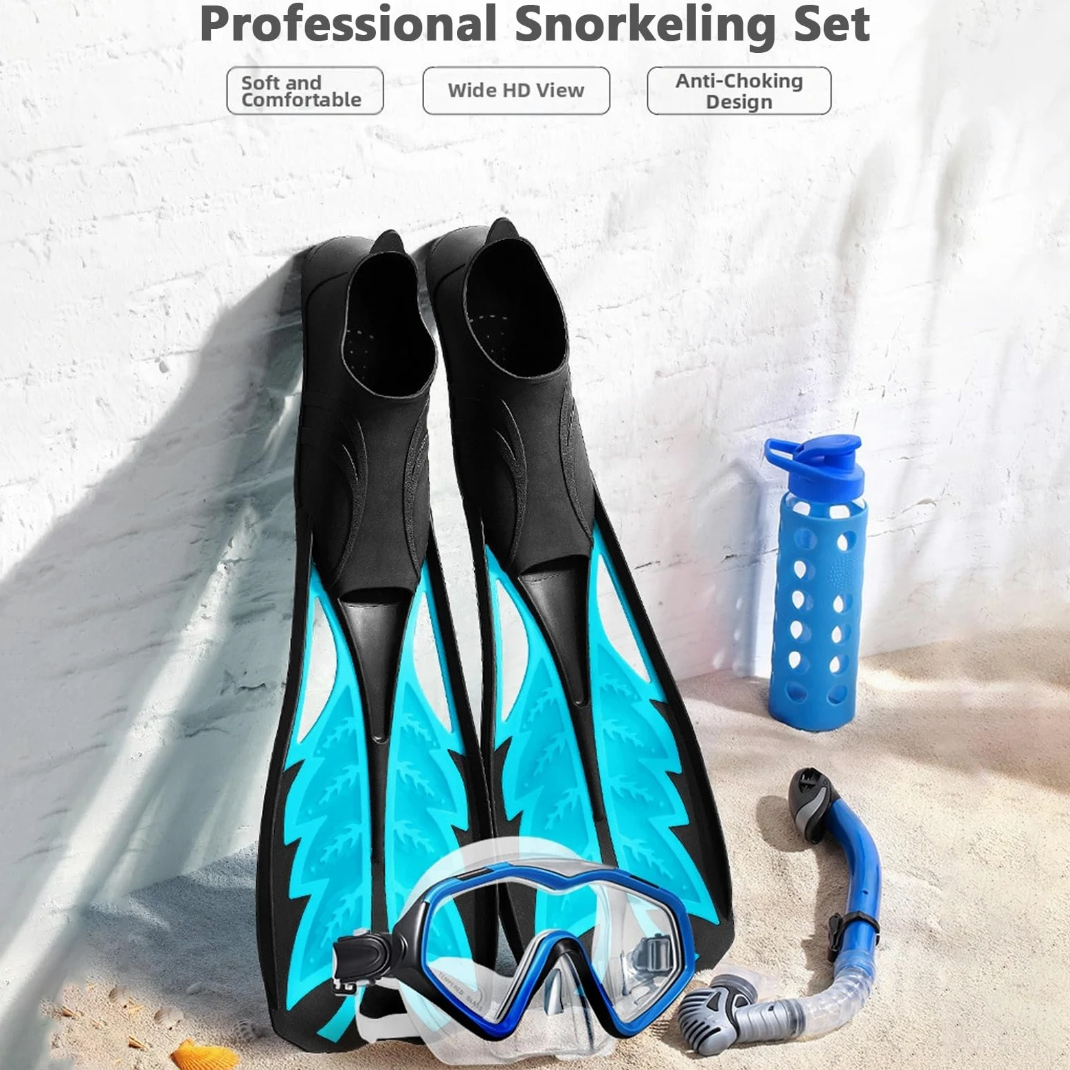 VGEBY Equipo de Buceo, Equipo de Snorkel Profesional, Juego de Snorkel para Adultos con Máscara a Prueba de Fugas, Aletas Ajustables con Parte Superior Seca para Exploración
