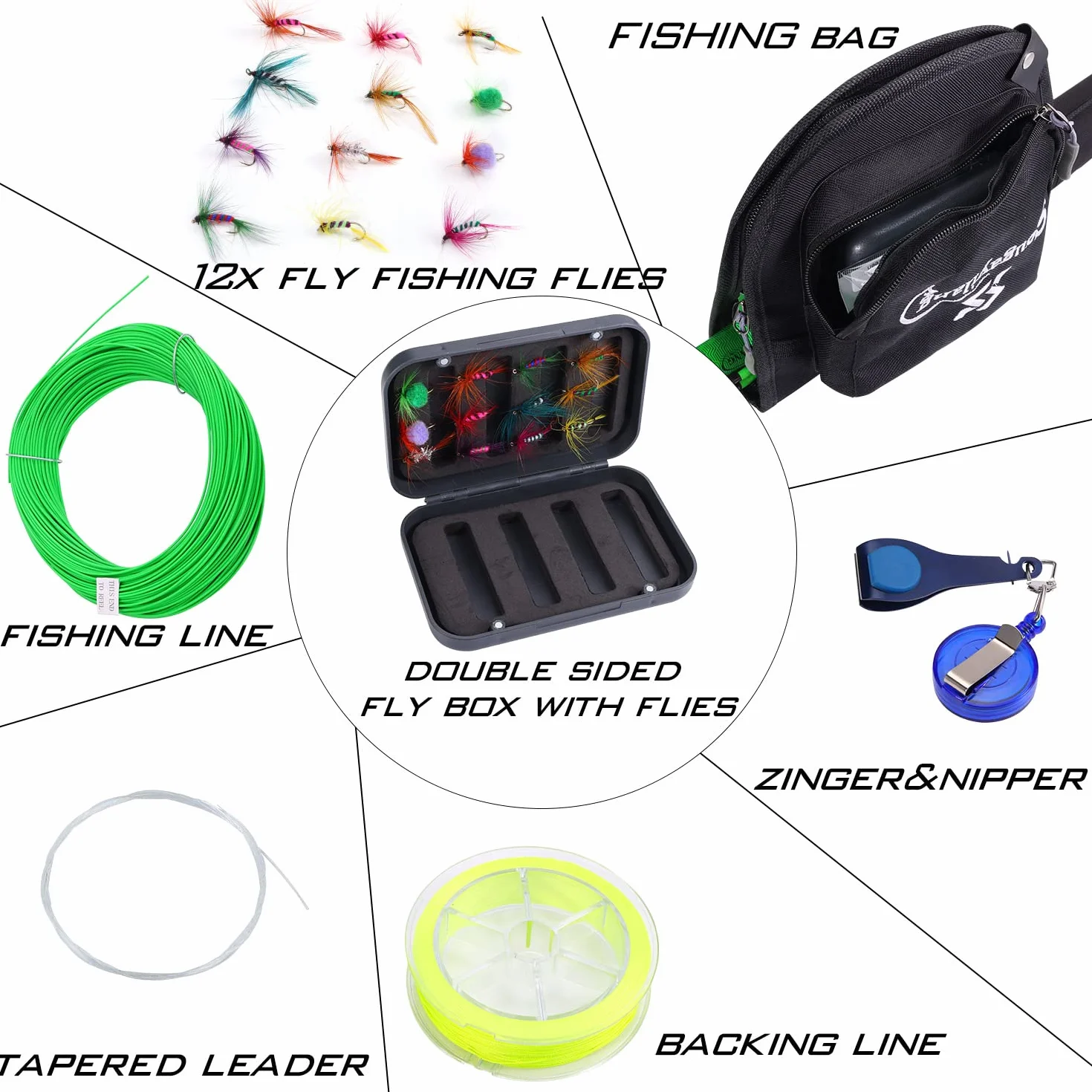 Sougayilang Kit de iniciación de Pesca con Mosca estándar, caña de Pescar de 9 pies de Peso de 5/6 con Mango de superpolímero, Accesorios, Funda de Transporte, Caja de Moscas y Moscas de Pesca