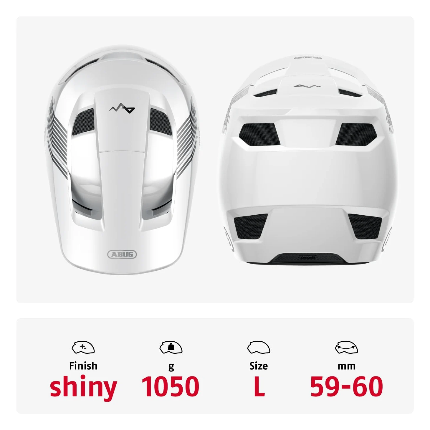 ABUS Casco Downhill HiDrop, Fullface, Alpine White, Talla L | Casco de bicicleta certificado ASTM con carcasa ABS para MTB, Downhill, Enduro y Bikepark