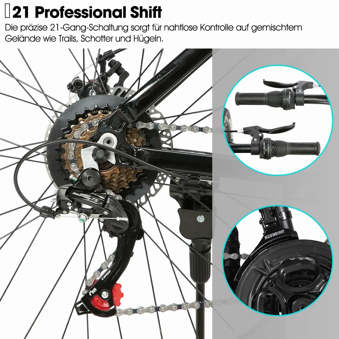 HILAND Rockford Bicicleta de Montaña 26" 27,5" MTB Hombre & Mujer, 21 Velocidades con Frenos de Disco, Cuadro de Aluminio Hardtail, Bicicleta Unisex para Adultos