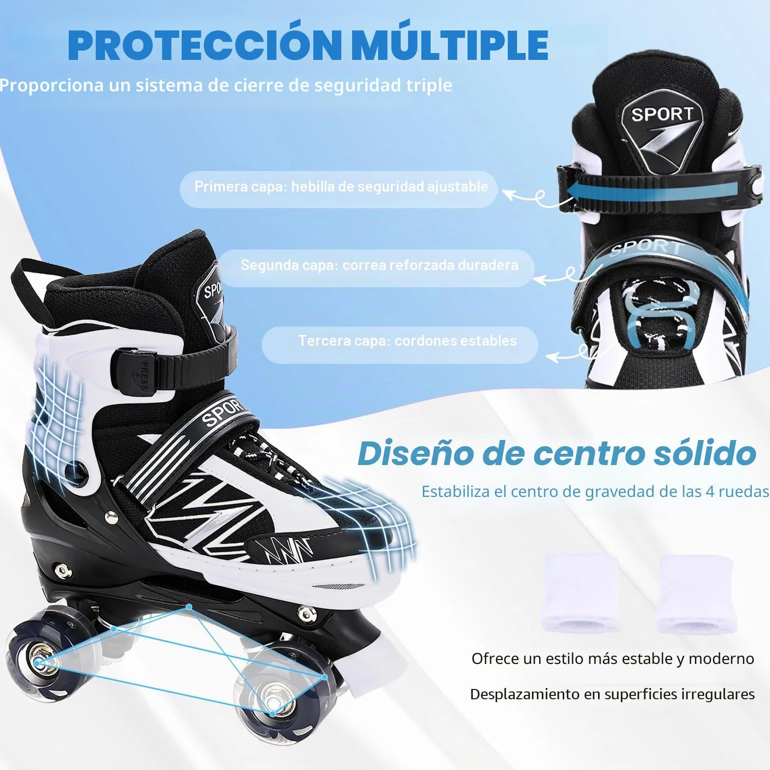 Patines Ajustables 4 Tamaños con Ruedas Iluminadas para Niños y Principiantes Violeta y Blanco