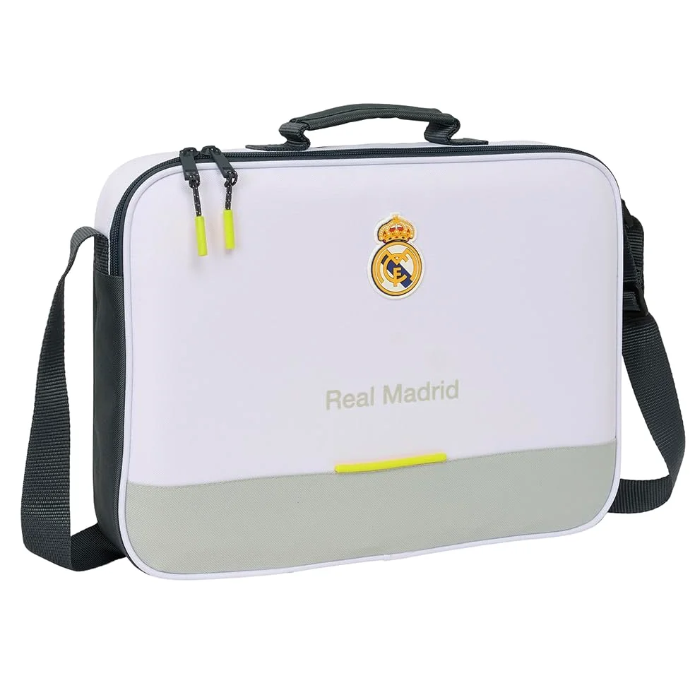 Cartera extraescolares Real Madrid equipación 25/26 para libros y material – Cartera extraescolares Real Madrid con asa para actividades y colegio