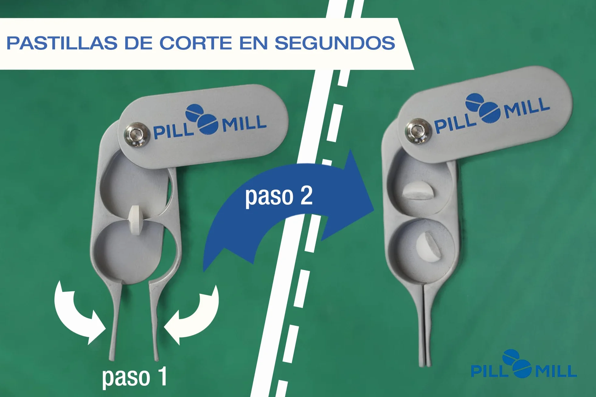 Pill Mill Cortador de Pastillas con Cuchillas de Metal y Mango de Agarre