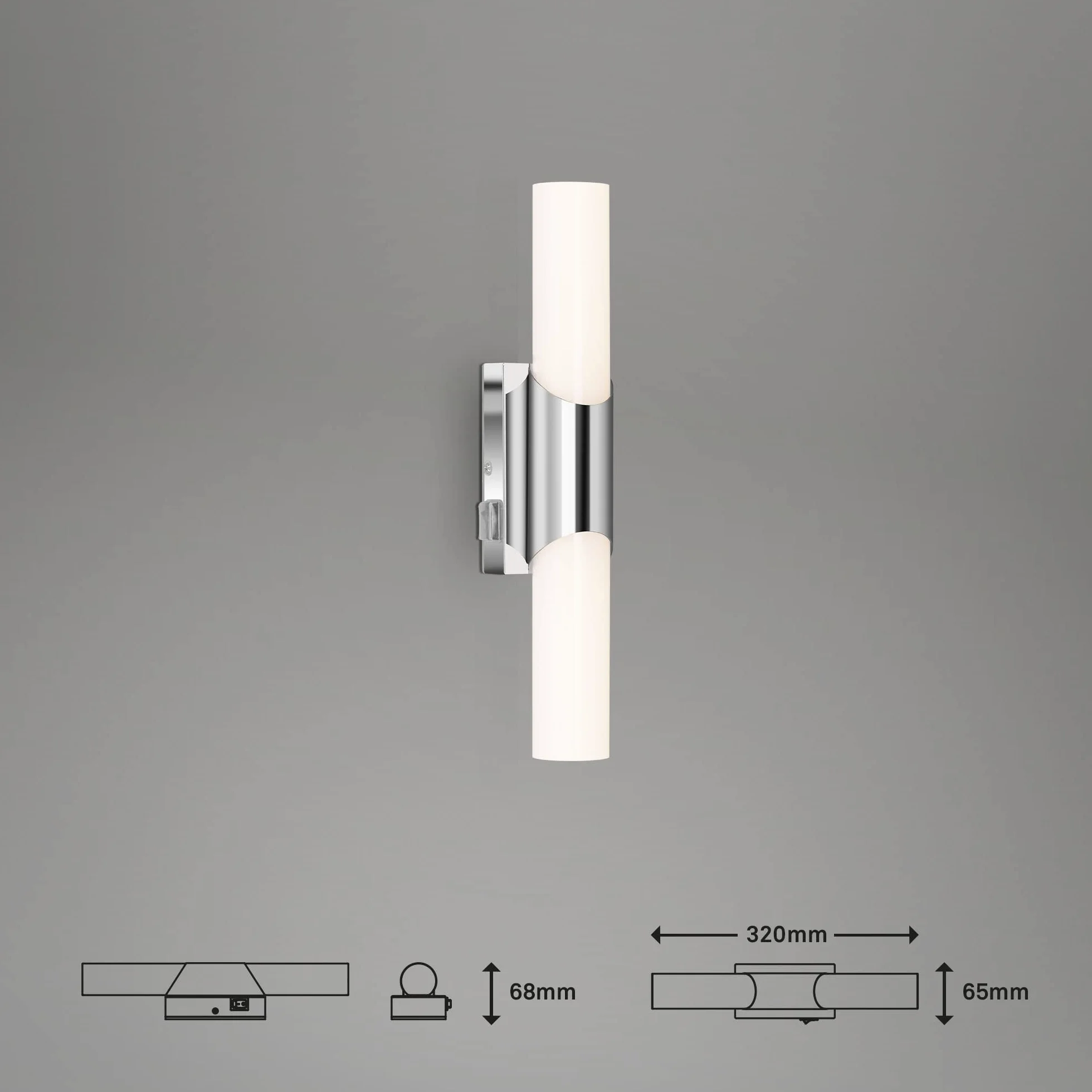 BRILONER Aplique LED baño IP44 6.5W 700lm 4000K cromo-blanco 320x65x68 mm