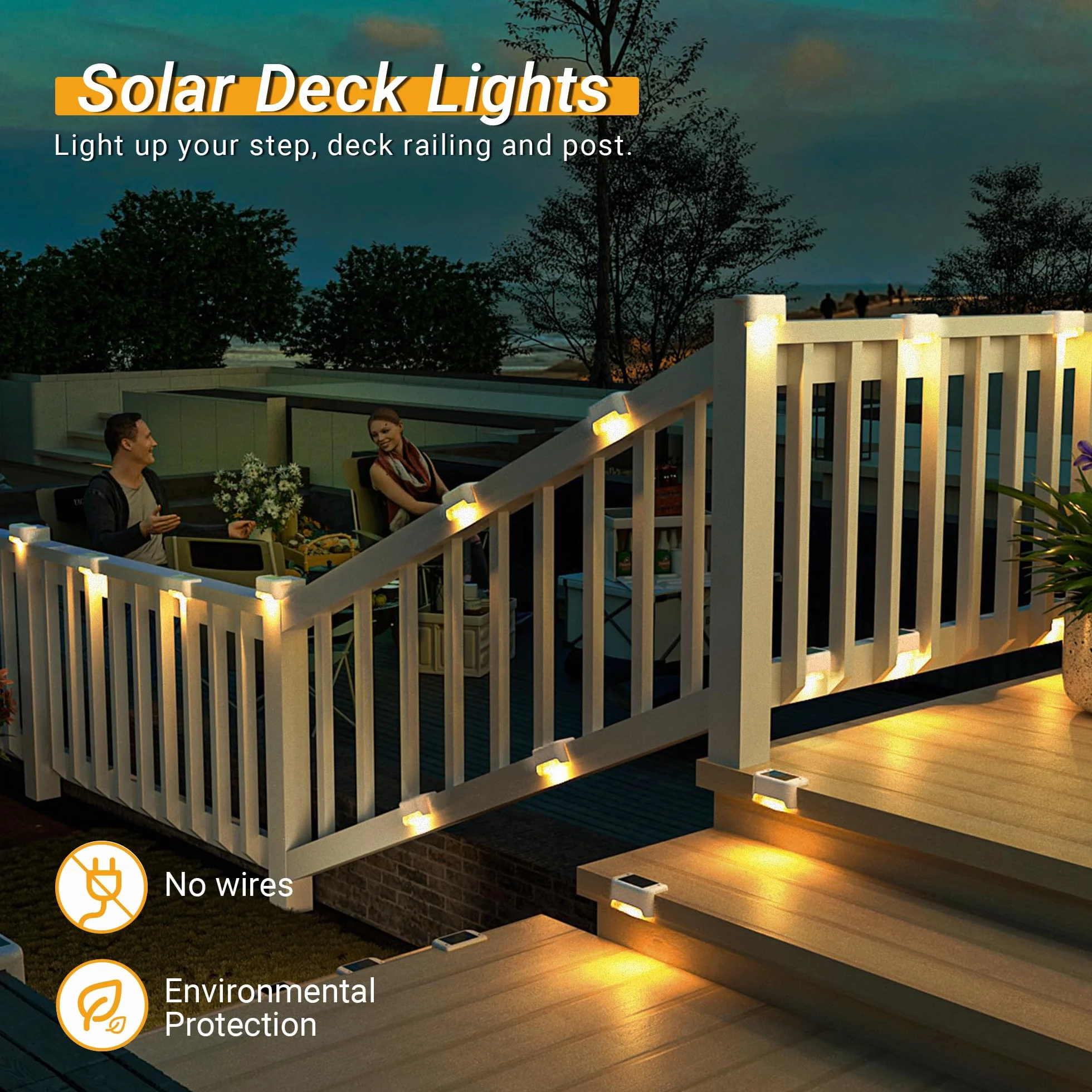 GIGALUMI Luces Solares para Exteriores Pack de 16, LED Impermeables para Escaleras, Escalones, Vallas, Patios, Terrazas, Blanco Cálido