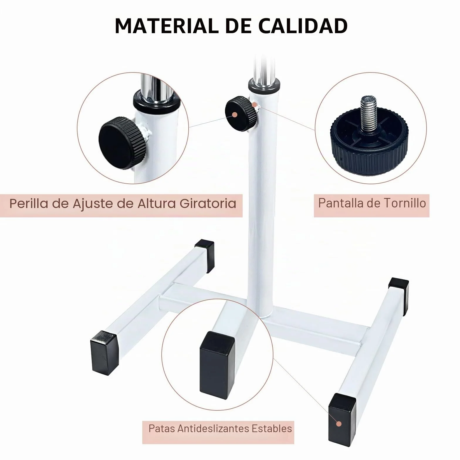 Taburete de pedicura ajustable en altura para salón de uñas, blanco