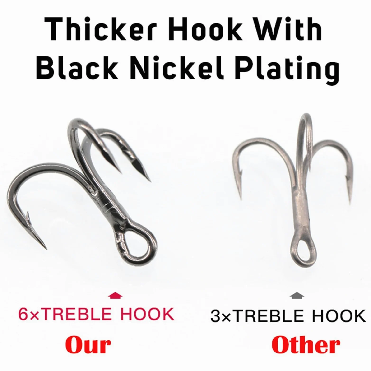 Fuerte Afilado Anzuelo Triple de Pesca 6X Fuerte Acero al Carbono Curva Redonda clásica Juego anzuelos triples for salmón Gran Anzuelos de Pesca(50pcs Size 3/0)