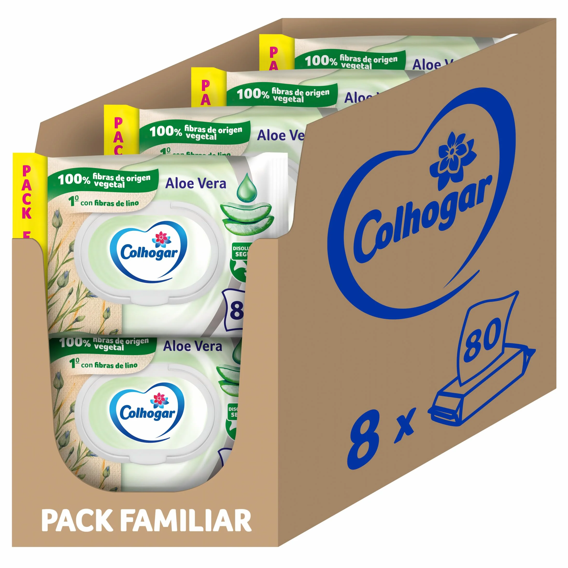 Colhogar Aloe 8x80 Papel Higiénico Húmedo Desechable con Extracto de Aloe Vera Sin Alcohol 640 Toallitas