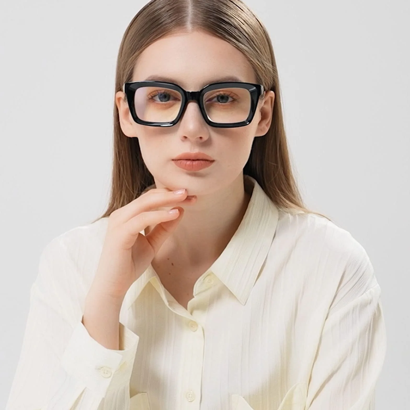 Hubeye Gafas de lectura cuadrados montura grande bisagra resorte anti luz azul Negro 2.50