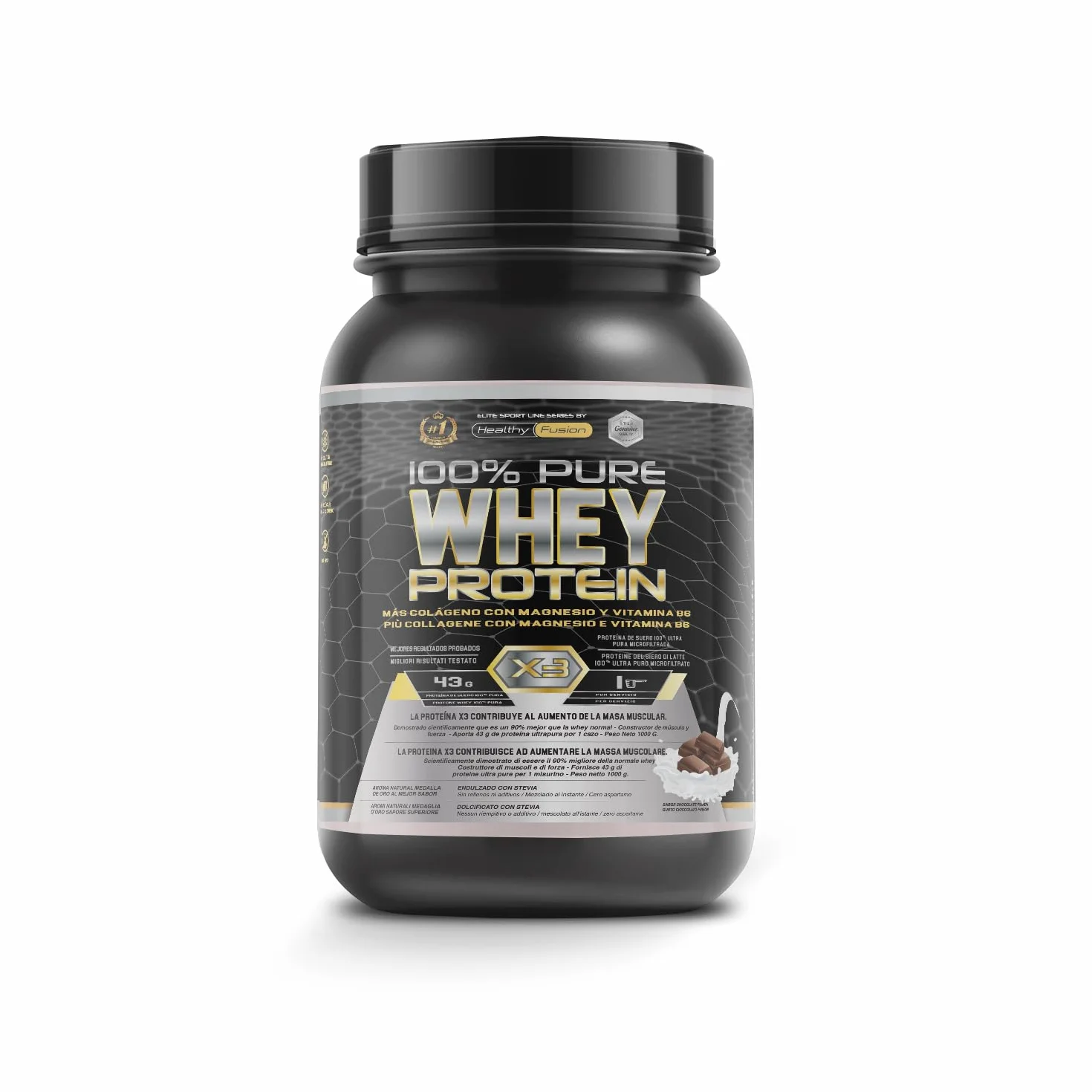 Healthy Fusion Whey Protein 1000g Proteína Whey Pura con Colágeno y Magnesio Chocolate