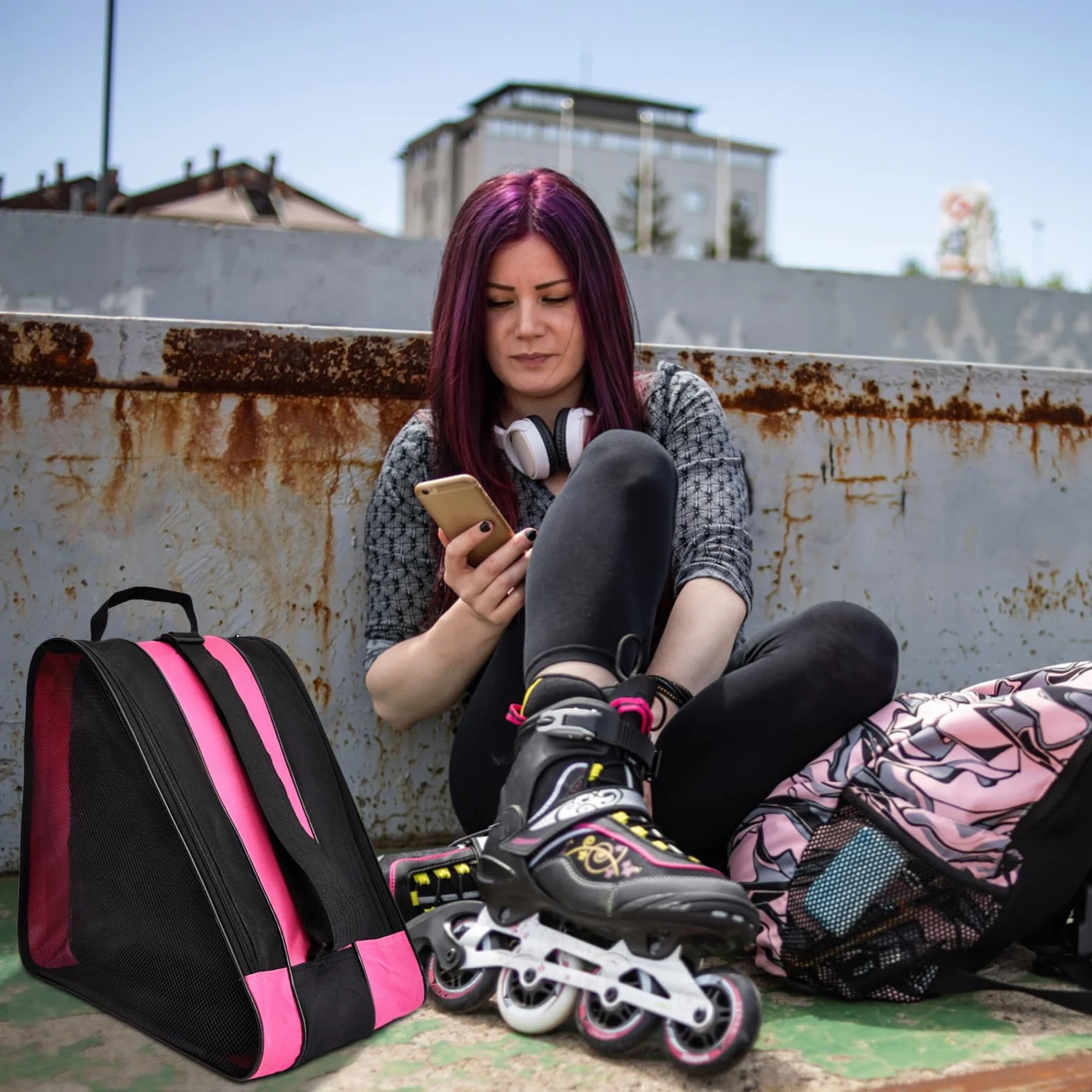 Bolsa para patines de ruedas con correa ajustable, bolsa para patinaje de adultos, bolsa para patines de hielo, bolsa para patines de hielo, bolsa para patines en línea para hombre y mujer