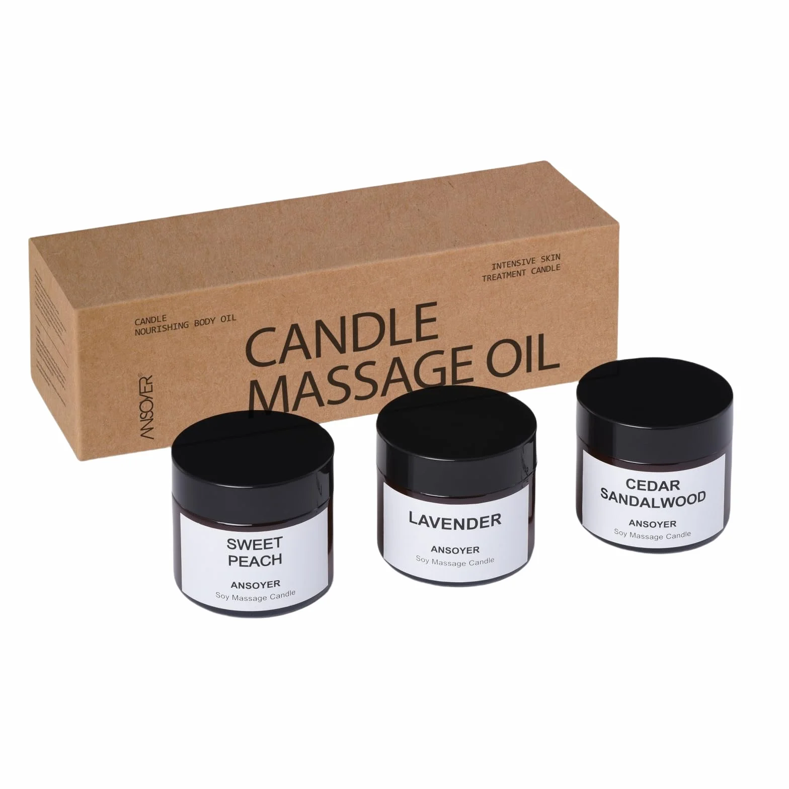 Set de 3 Velas de Masaje Aromático 150g: Aceite Corporal de Baja Temperatura para Relajación y Aromaterapia