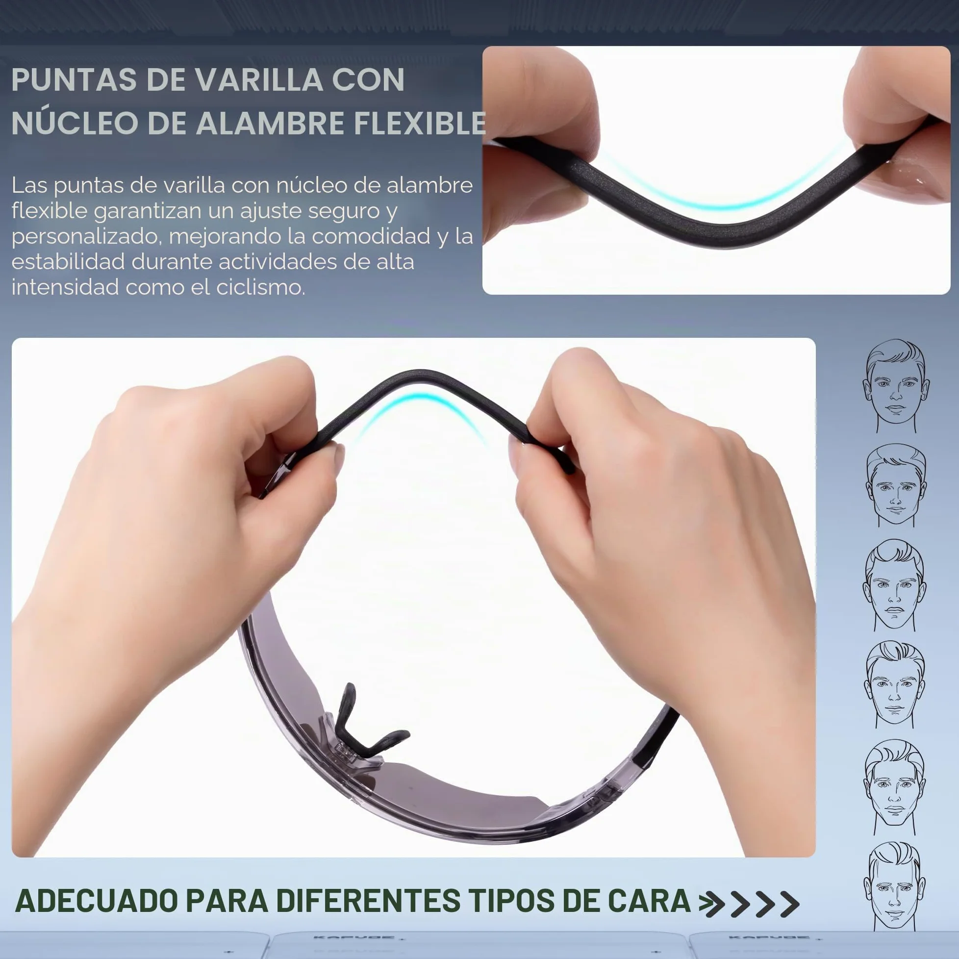 KAPVOE Gafas de Ciclismo 2 Lentes X-VYSN UV400 Hombre Mujer K198 | 2 lentes intercambiables, alto contraste X-VYSN, UV400, patillas flexibles con núcleo metálico