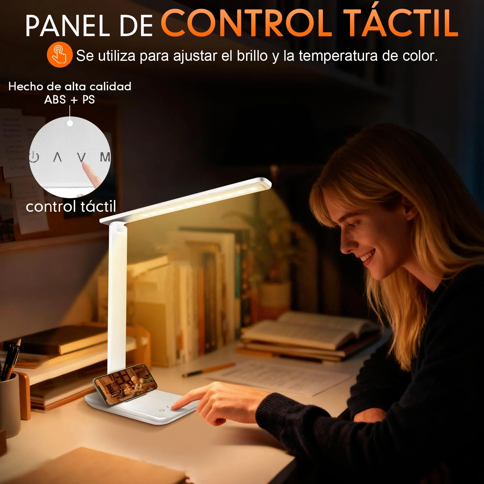 Karidi Lámpara de Escritorio LED Recargable 4000mAh 45 LEDs Protección Ocular 5 Modos Color 5 Niveles Brillo Control Táctil USB-C Plegable