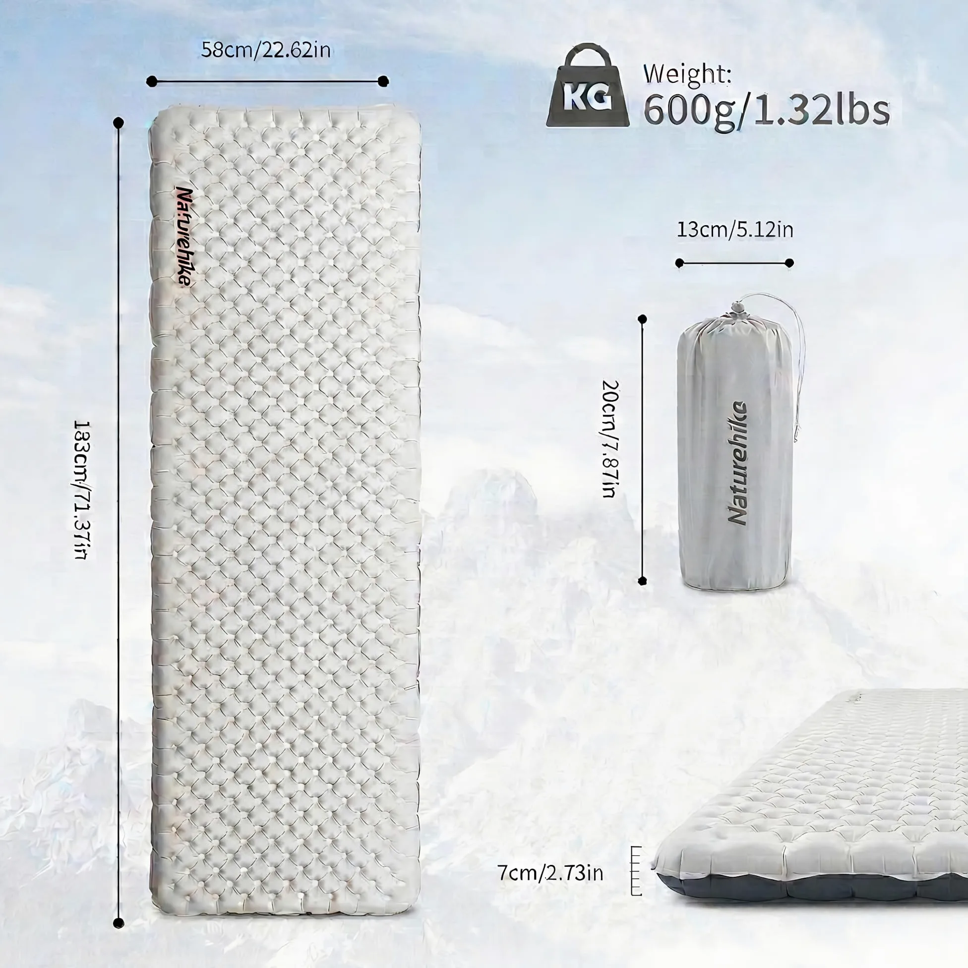 Naturehike Colchoneta autoinflable ultraligera, esterilla de camping hinchable 3,5R, duradera, portátil, colchón de aire para dormir individual para trekking, senderismo, montañismo, mochilero