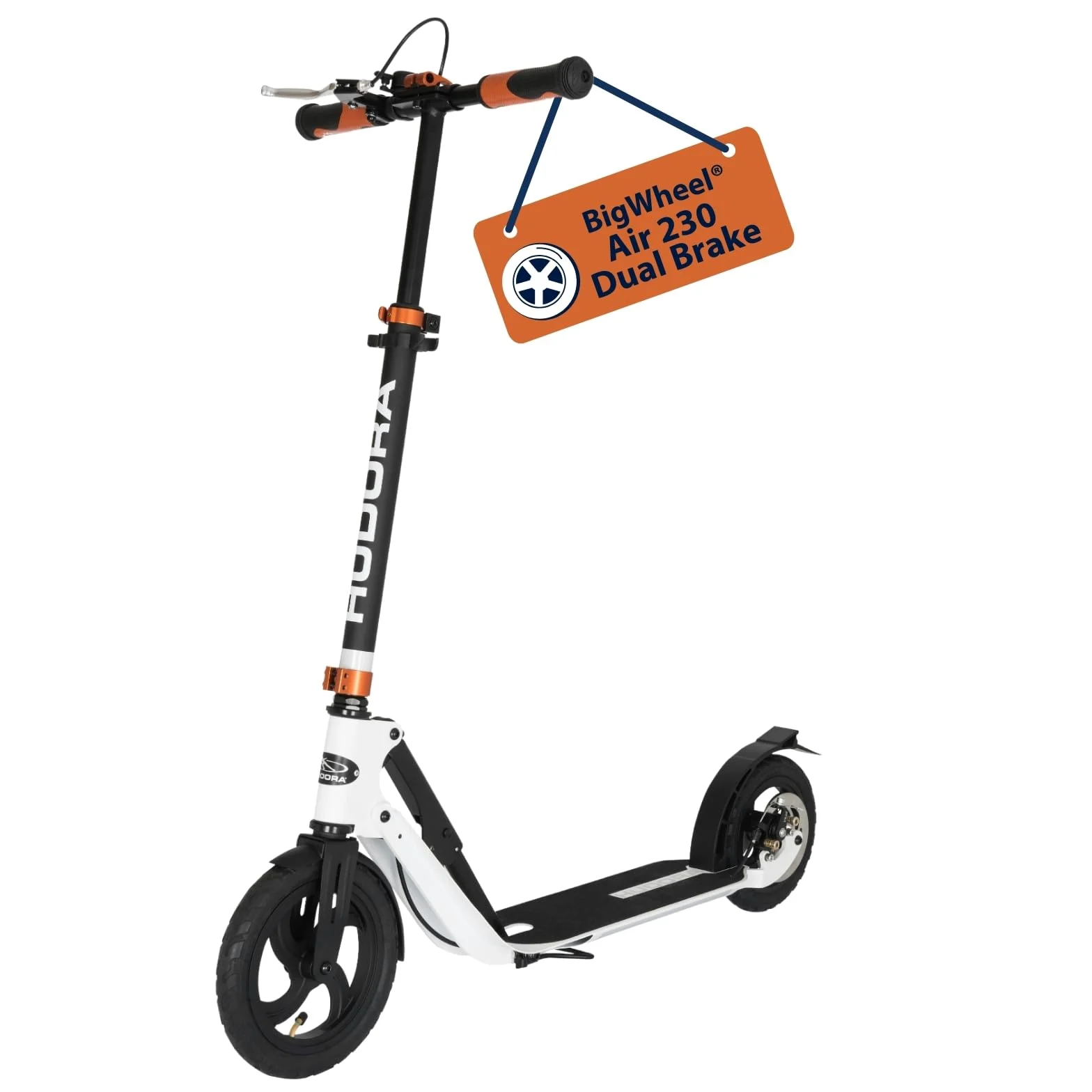 HUDORA Scooter BigWheel Air 230 - Patinete Urbano Ajustable y Plegable de Aluminio con Neumáticos de Aire para 120kg