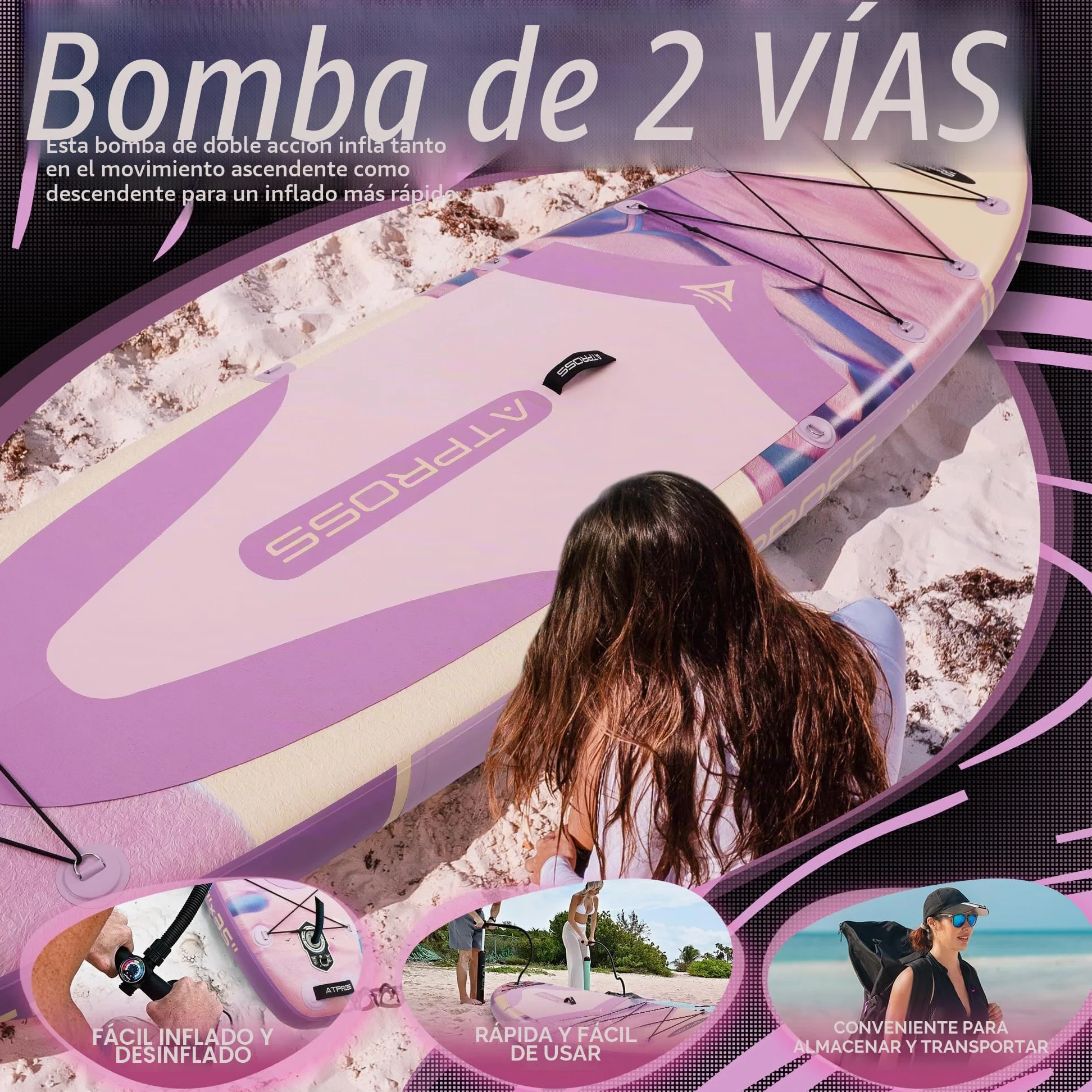 Tabla Paddle Surf Hinchable Inflable Extra Grande para Adultos, con Capacidad para 204,1 kg. con Kit de Accesorios Mochila. Kayak Inflable, Antideslizante, Ideal para Yoga,