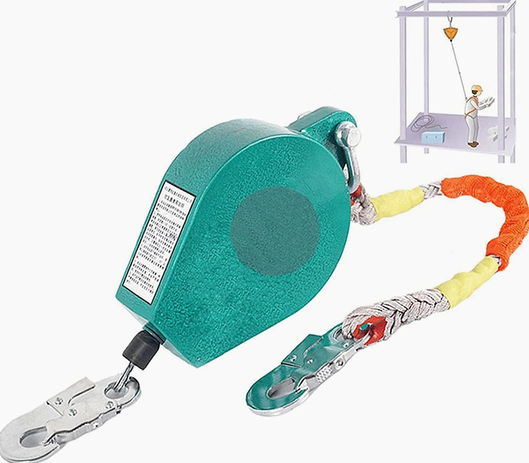 Línea de vida autorretráctil con cable SSSS, cuerda de seguridad para protección contra caídas, limitador de caídas personal con gancho de acero, estructura de doble bloqueo, protege contra riesgos d