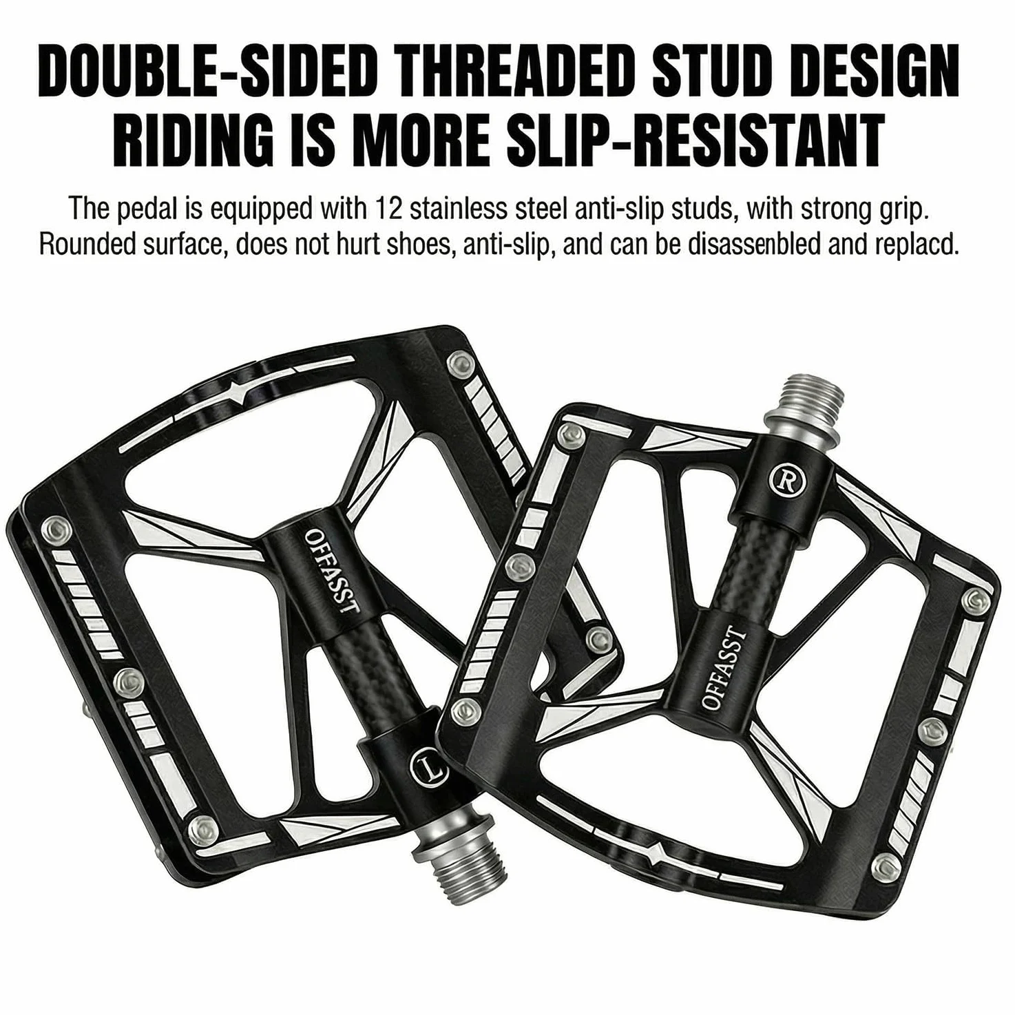 Pedales de bicicleta de montaña de carbono ultralichte 283 g, 3 rodamientos CNC de aluminio con tubo interior de carbono y eje Cr-Mo - 9/16" MTB/Road Bike Plataforma, 6 pines de acero