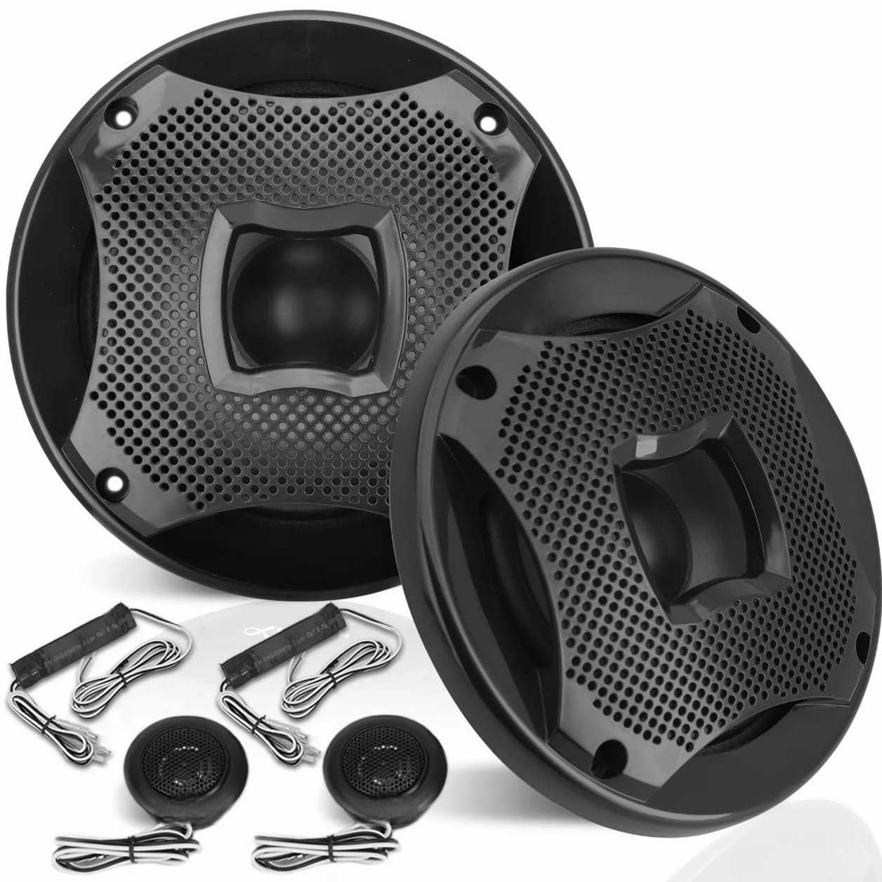 Sistema de altavoces marinos de dos vías, un par de altavoces de componentes marinos de 6.5 pulgadas, potencia máxima de 450 vatios con impedancia de 4 ohmios, impermeable, capacidad de montaje