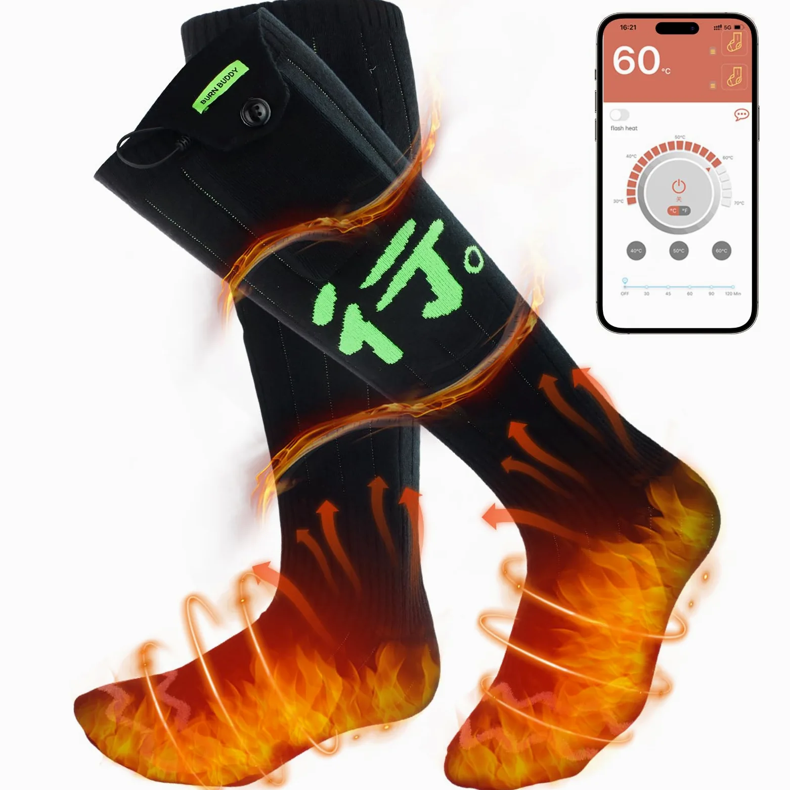 Calcetines Calefactables, Calcetines Termicos Eléctricos para Mujeres Hombres con 4 Modos de Temp, Calentador Pies Recargables con Control de Aplicación para Senderismo al Aire Libre/Esquí/Caza, M