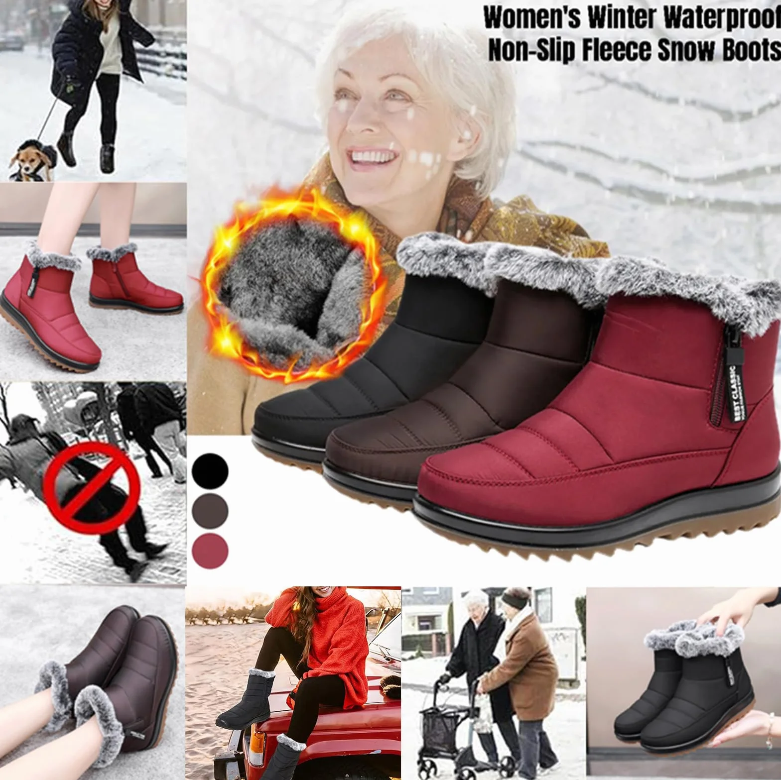 Botas de nieve de invierno para mujer, impermeables, antideslizantes, con forro de piel cálida, botas de invierno cómodas para exteriores