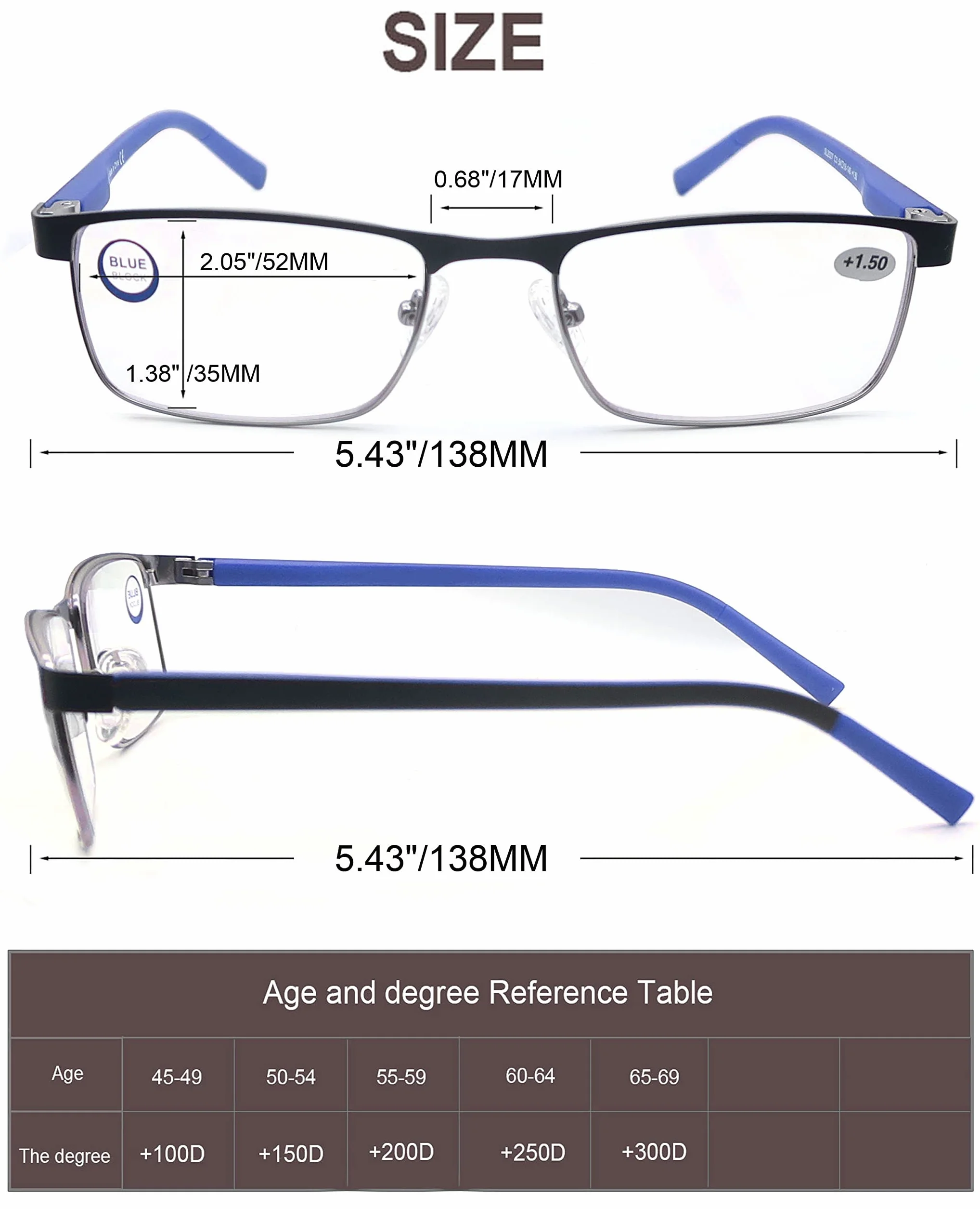 MODFANS Pack de 3 Gafas de Lectura Anti Luz Azul Rectangular Metal Acero Inoxidable Lente Clara
