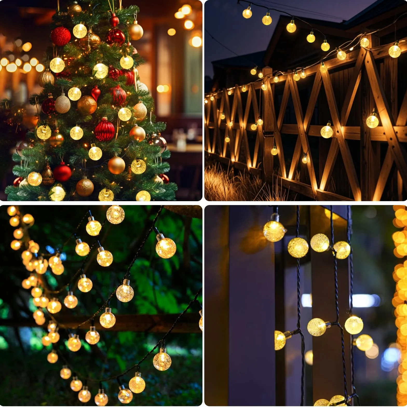 Guirnaldas Luces Exterior Solares 11M 60LED IP65 Impermeable 8 Modos Cadena Solar Blanco Cálido