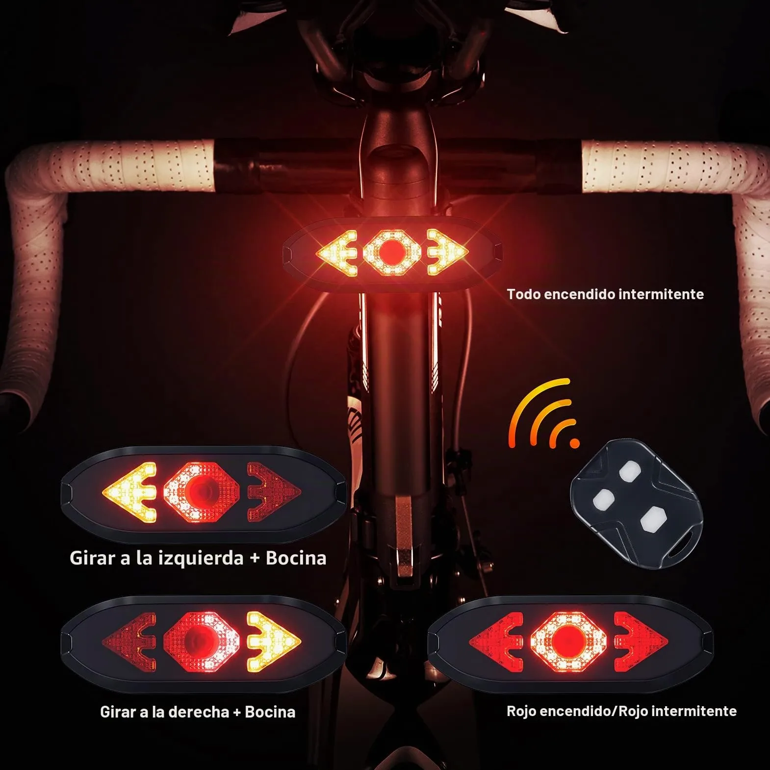 Luz trasera inalámbrica para bicicleta con intermitentes, mando USB, impermeable, ultrabrillante