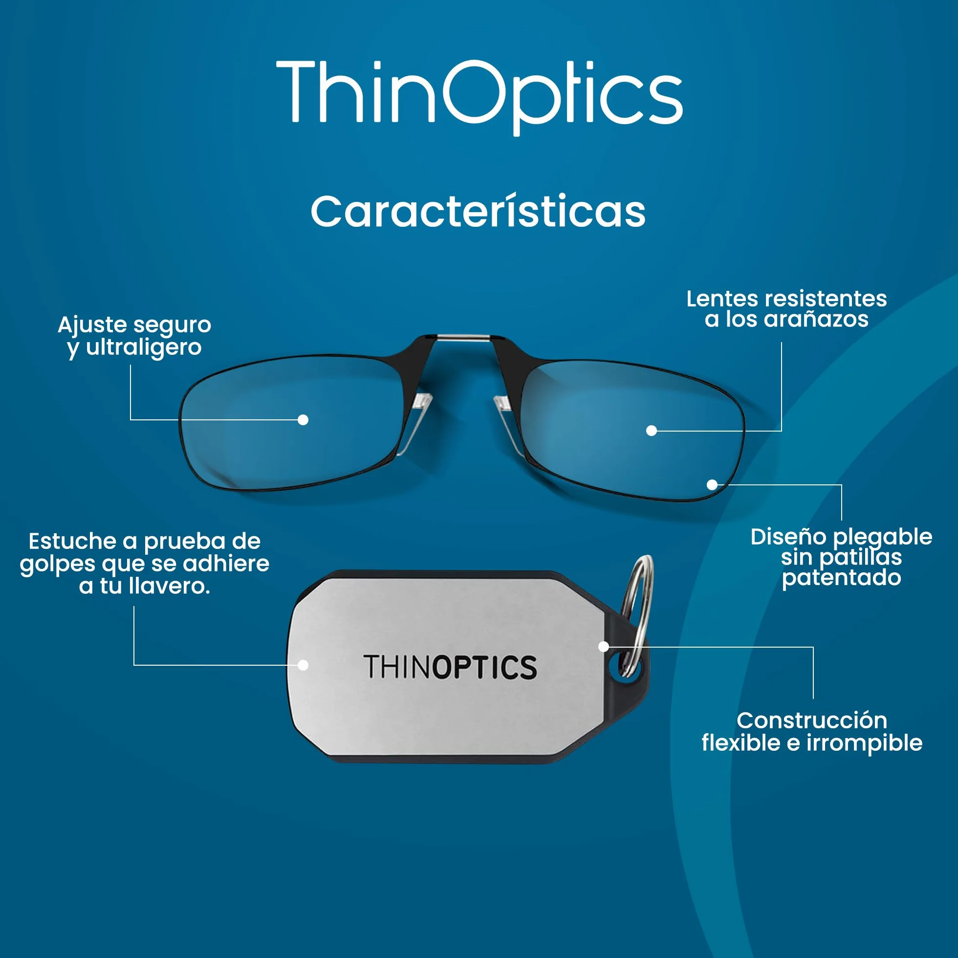 ThinOptics Gafas de Lectura Ultrafinas con Estuche Llavero +1,00 +1,50 +2,00 +2,50