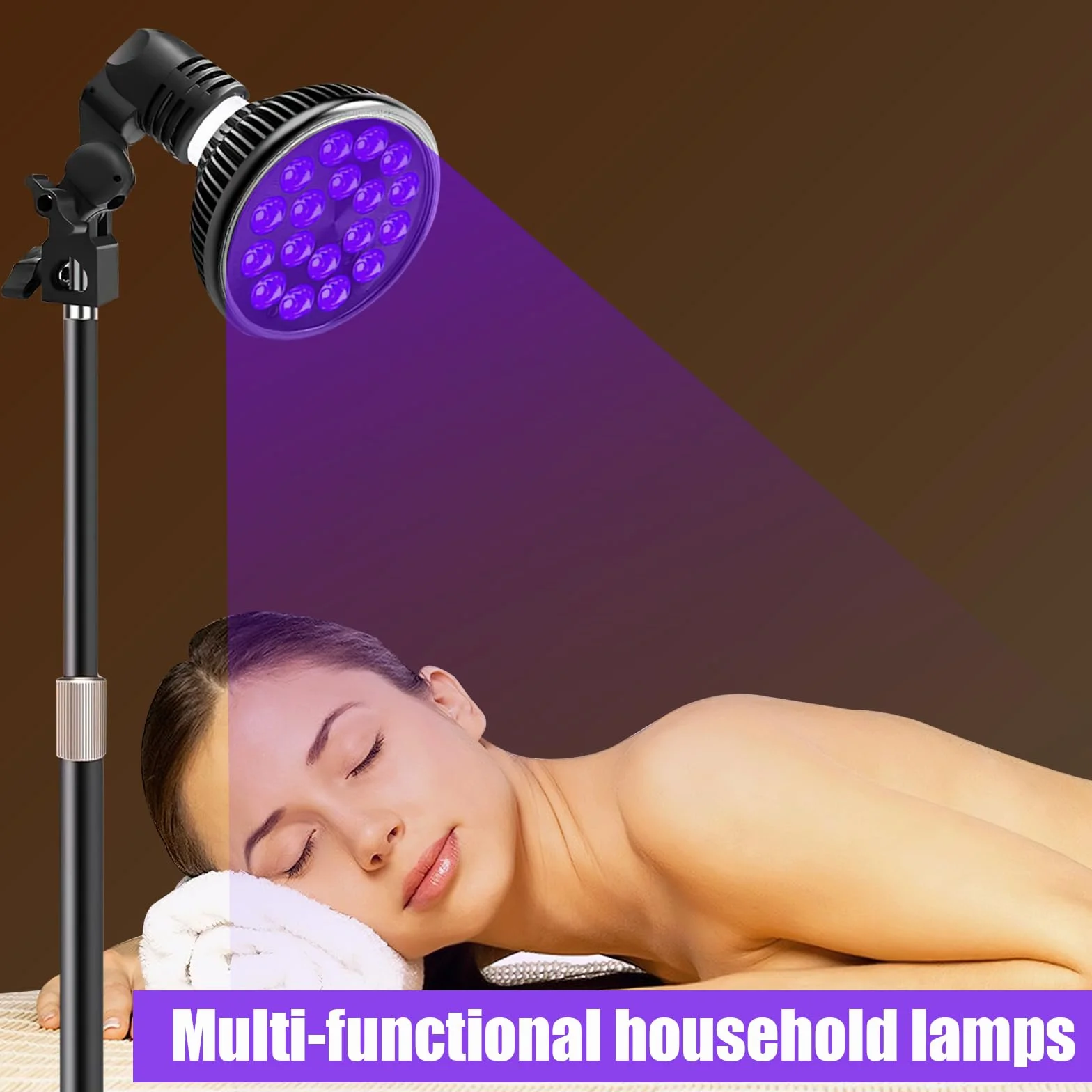 Lámpara De Bronceado Giratoria 54W E27 180° 18 Leds UV 9.8-16.5 Pulgadas Con Máscara De Ojos