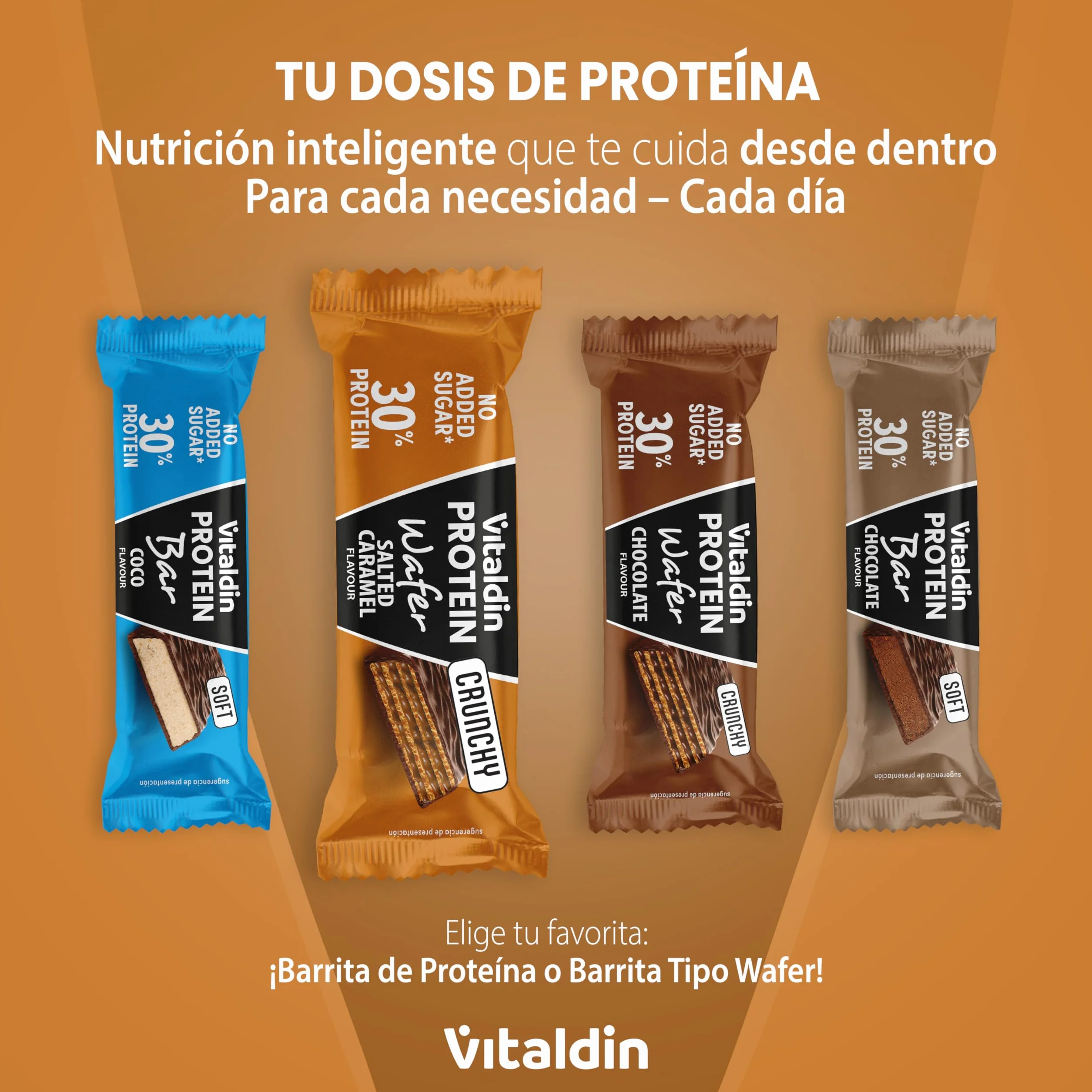 VITALDIN Protein Wafer 30% Caramelo salado Barritas Proteicas sin Azúcares Añadidos Colágeno Hidrolizado