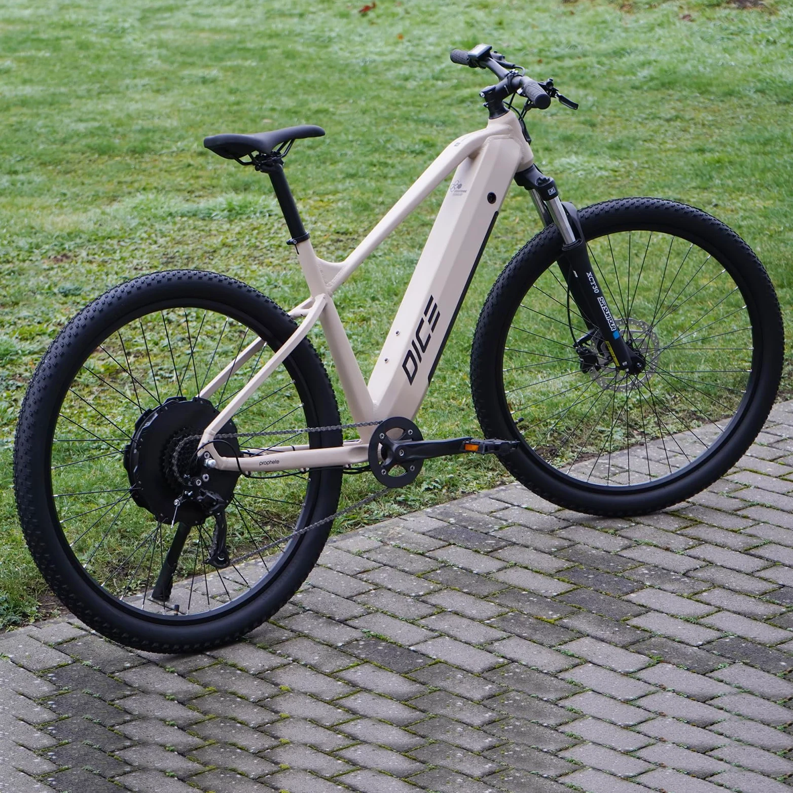 Prophete Dice 2.0 E-MTB 29" – Motor de Rueda Trasera Enovation 48 V, 250 W, 46 NM, 9 Marchas, Alcance de 130 km, Horquilla Suntour XCT, Frenos de Disco hidráulicos, Color Beige Arena | Motor de rueda trasera de 48 V, 250 W, 46 Nm, 9 marchas, 130 km de alc