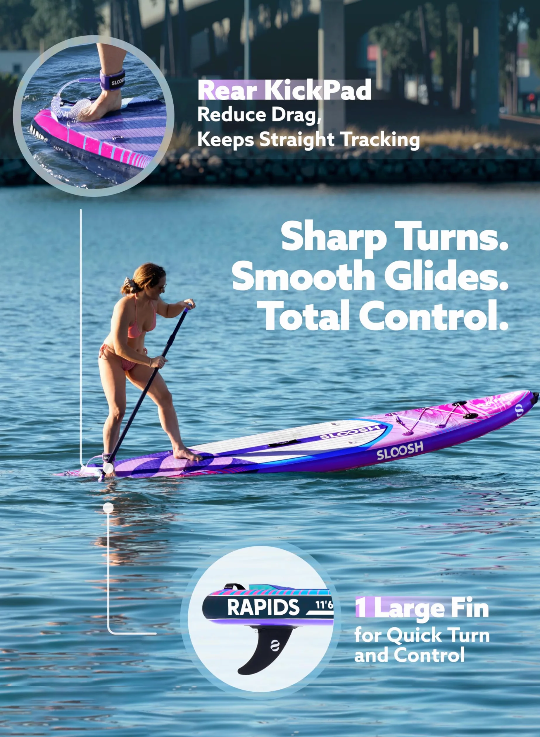 SLOOSH Tabla de Paddle Surf Hinchable, 11'6" Stand-Up Paddle con Accesorios Premium, Cubierta de EVA Antideslizante, Bolsa de Transporte con Bomba, Rapids Sup para Jóvenes & Adultos
