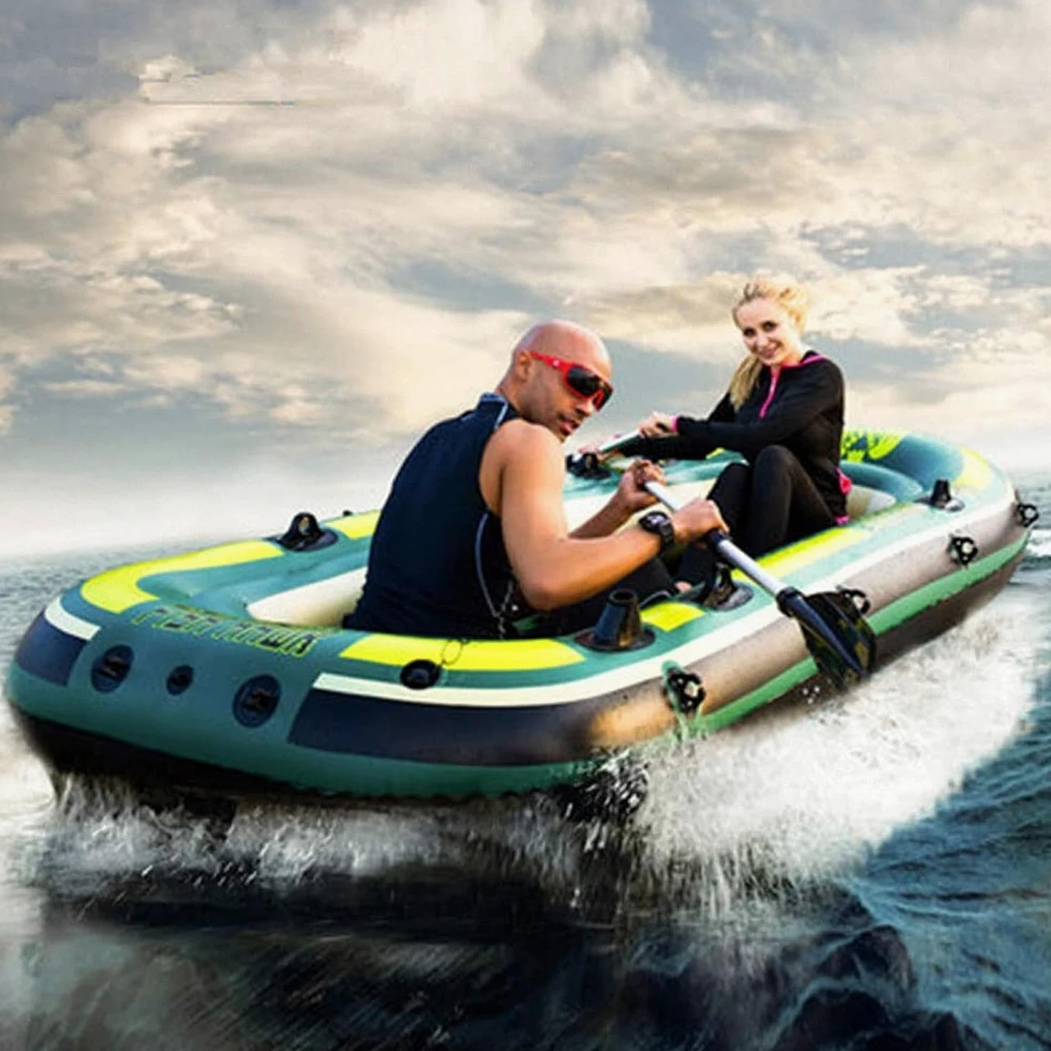 NAKEAH Kayak Inflable for 3 Personas, Kayak Inflable con Bomba Inflable, Balsa con Remo, 1 Barco de Pesca portátil 230 * 130 * 35 cm