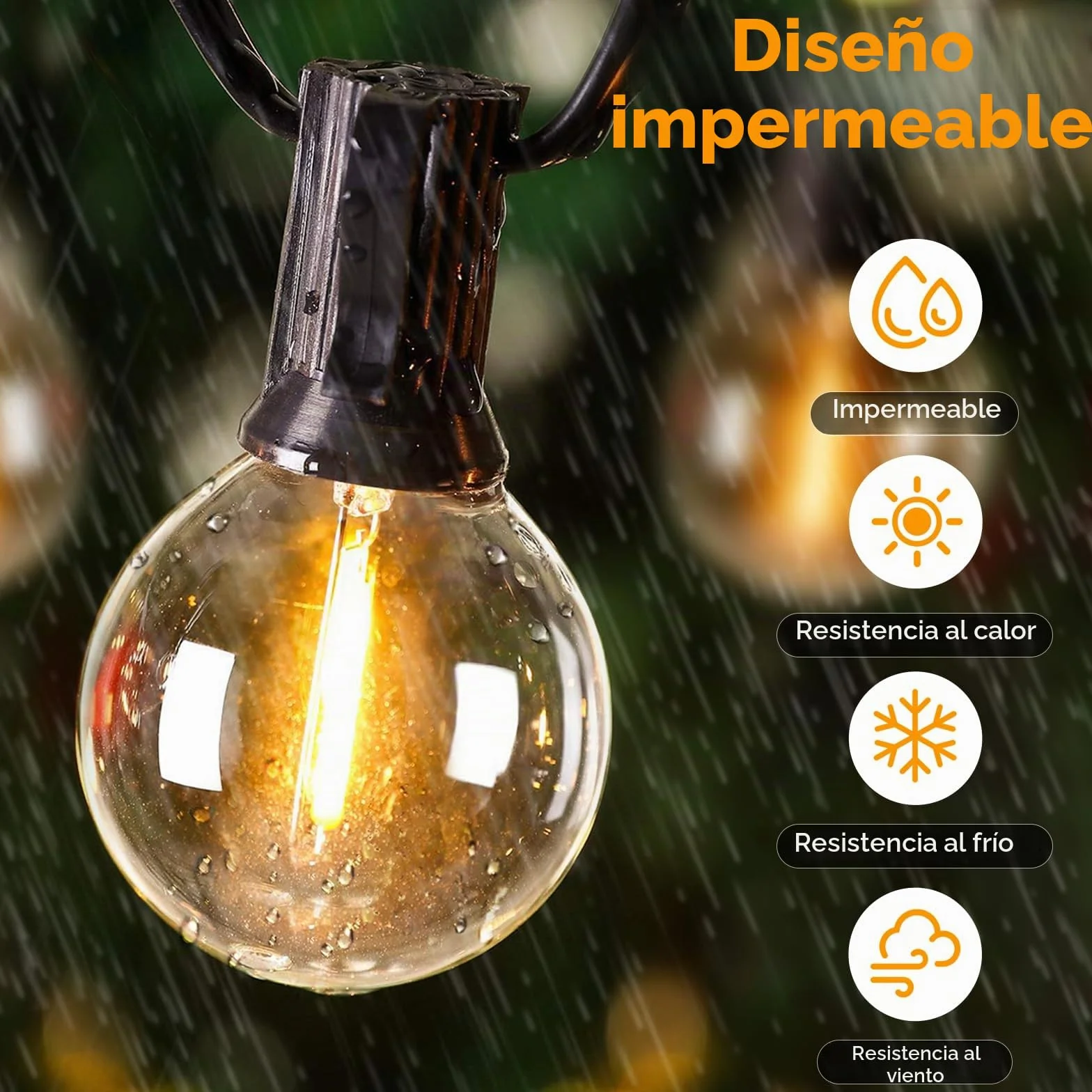 btfarm Guirnaldas Luces Exterior Solar Mando a Distancia 5M 10+1 G40 Bombillas LED Impermeable 8 Modos Blanco Cálido