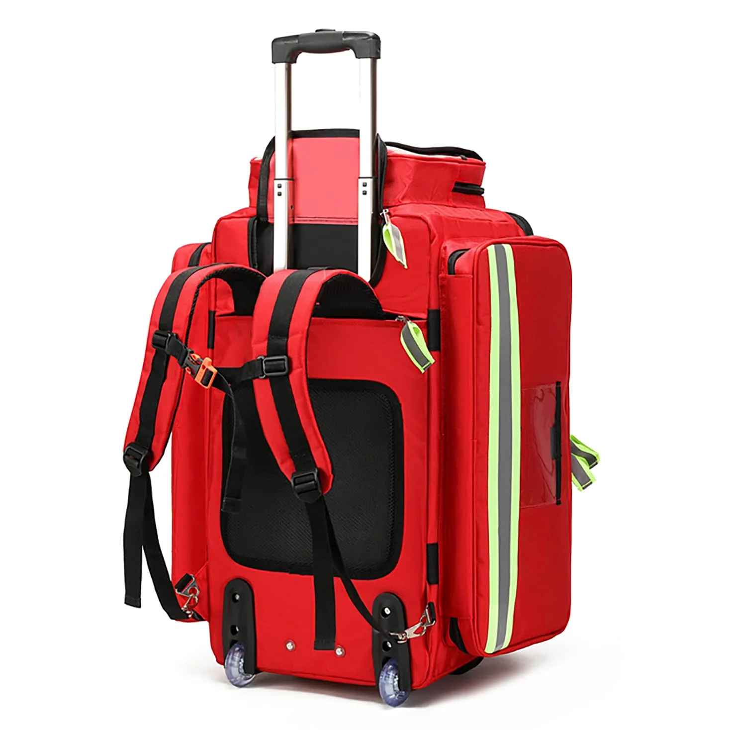 First Responder - Bolsa de transporte de gran capacidad con ruedas, bolsa de lona portátil para tanque de oxígeno, vacía con compartimentos, bolsa para botiquín de primeros auxilios al aire libre