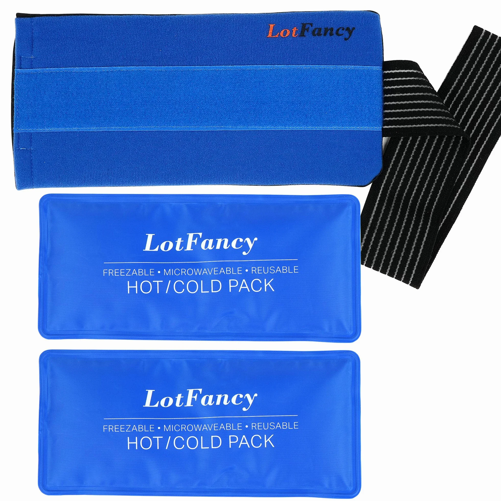 LotFancy 2Pcs Bolsas de Gel Frío o Calor Reutilizables con Banda Elástica, 27x12cm