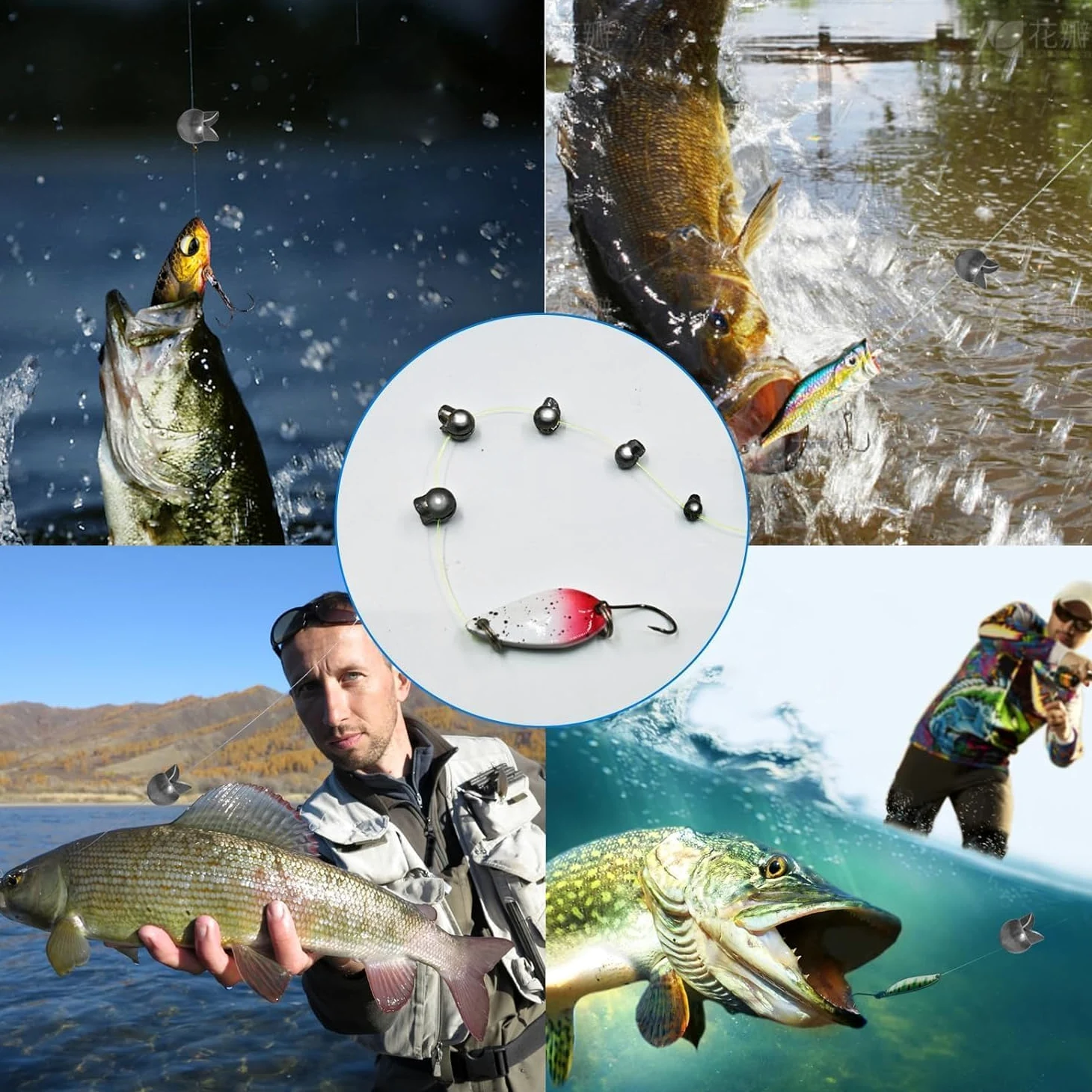 SANWEAL 120 plomos de peso de pesca, plomos redondos divididos con ganchos para pesca de trucha y hielo