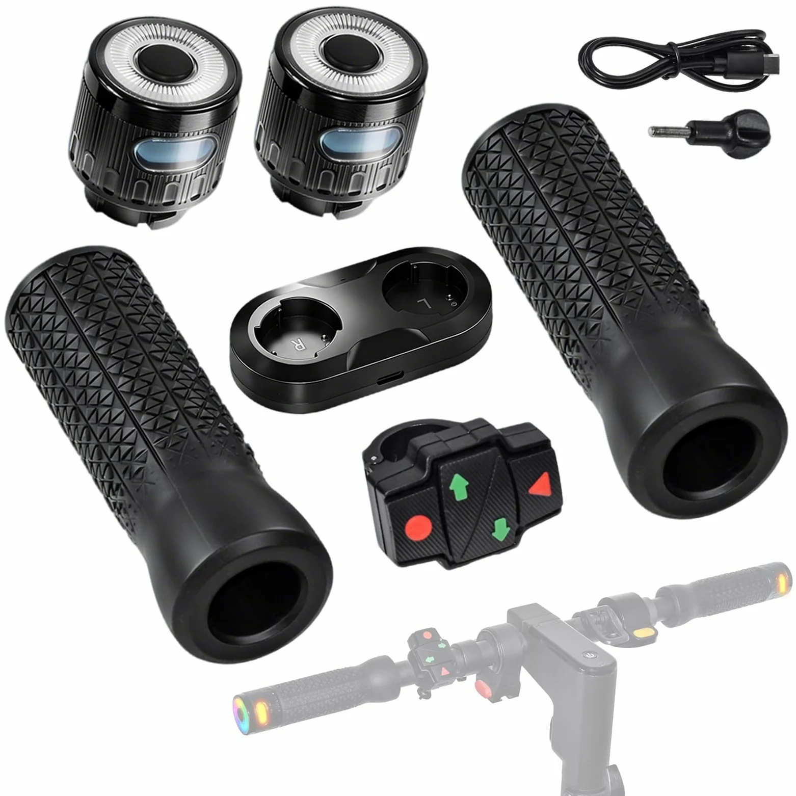 Señal de Giro Inalámbrica con Control Remoto para Scooter, Luz Intermitente con Mango puños de 22 mm de Diámetro Intermitentes Magnéticos para Manillar con Mando a Distancia para M365/Max